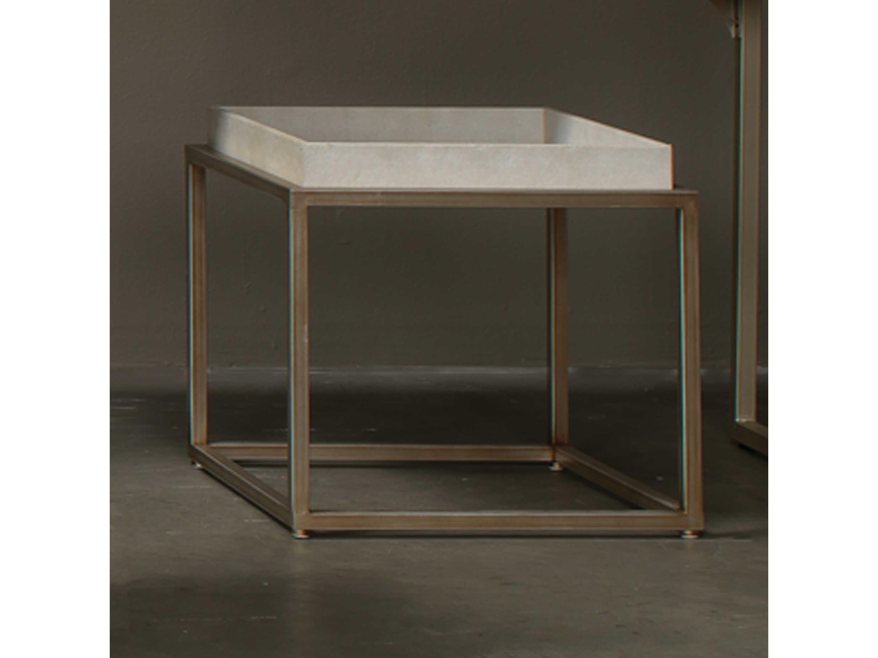 Jamie Young Jax Rectangular Faux Leather Cream End Table