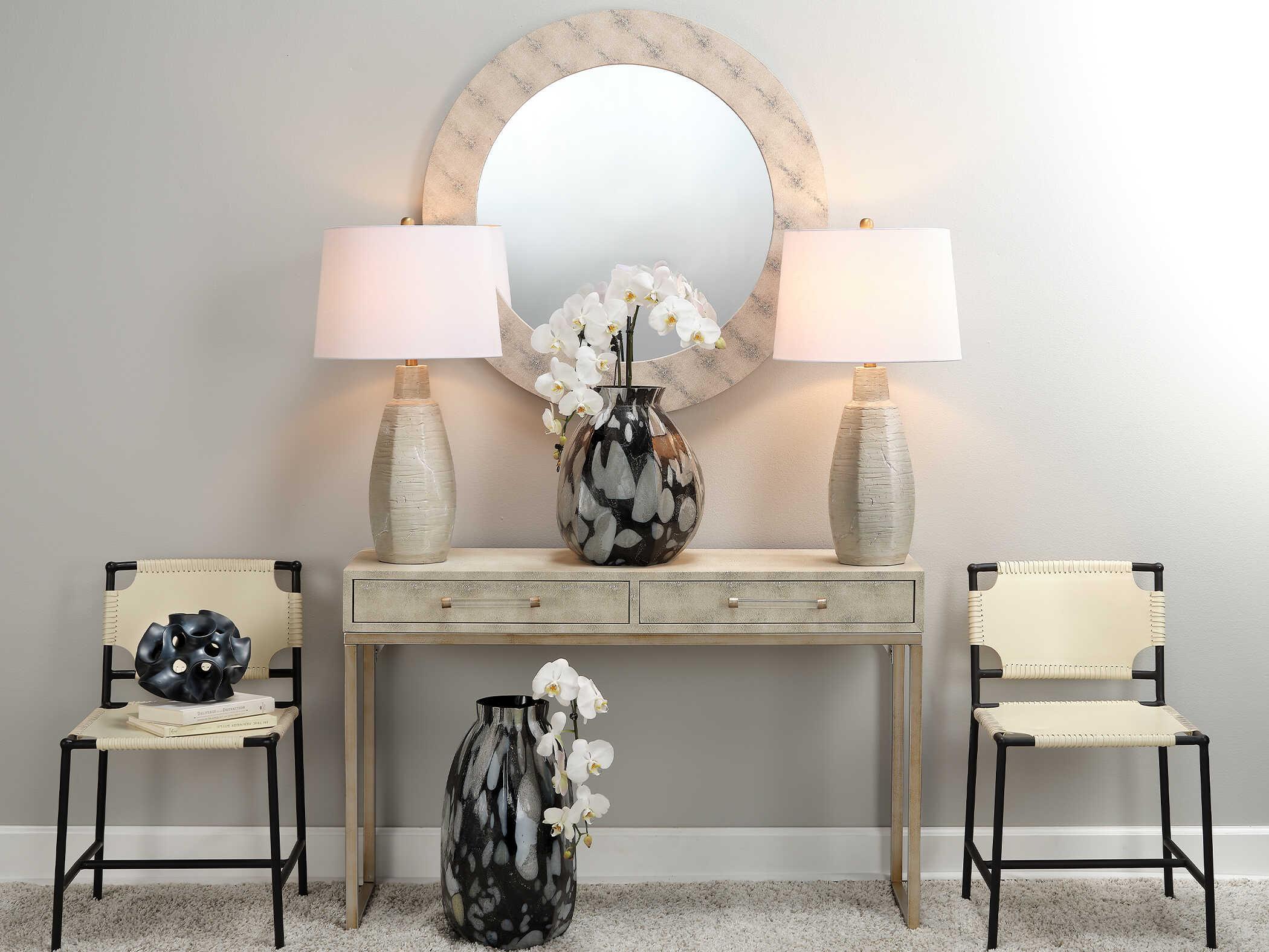 Jamie Young Kain Rectangular Faux Leather Cream Console Table