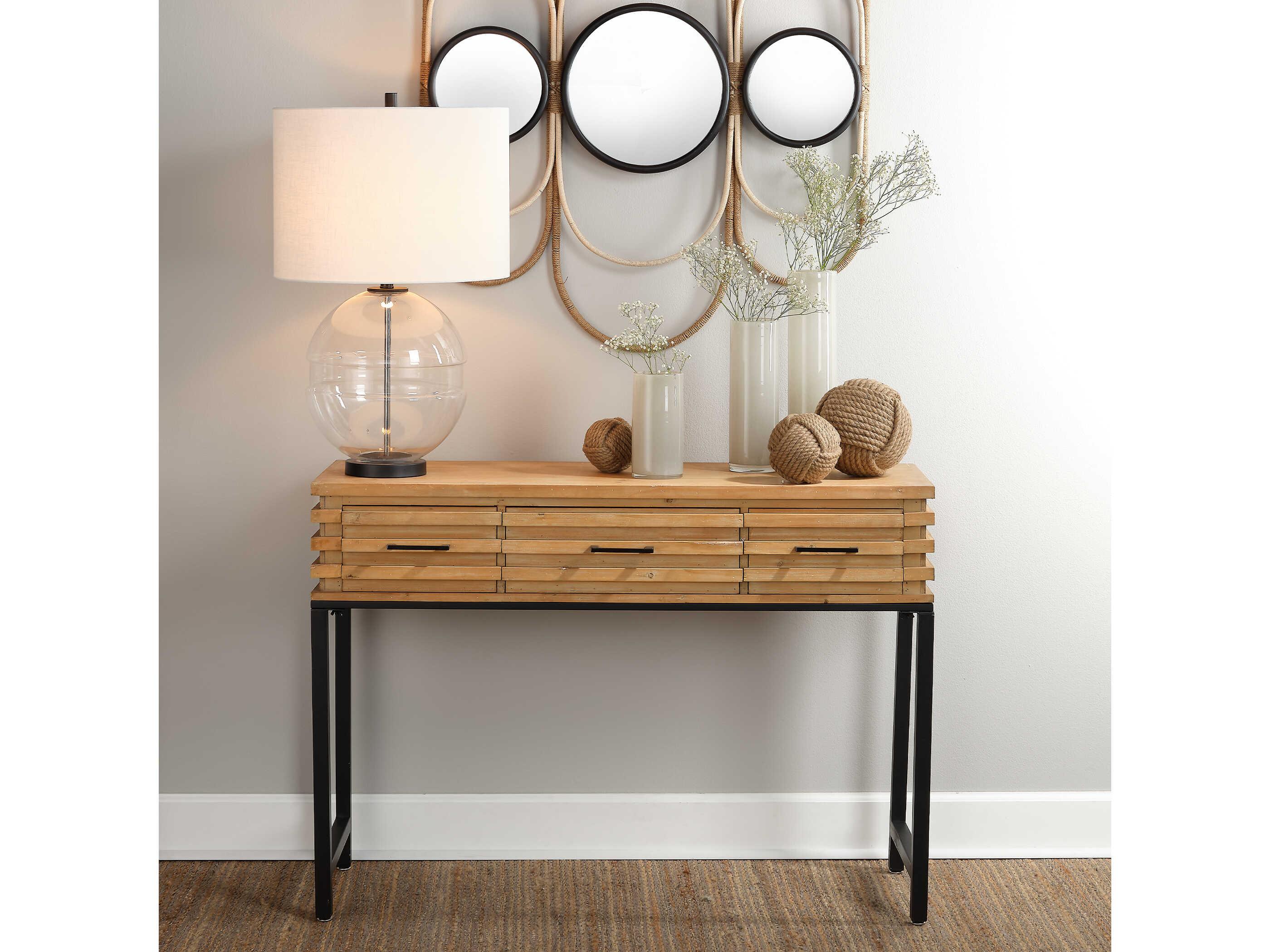 Jamie Young Logan Rectangular Wood Brown Black Console Table