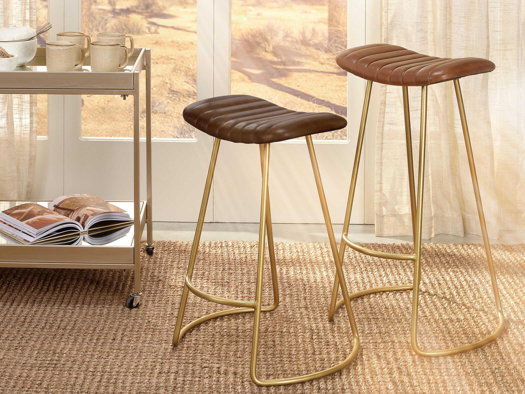 Jamie Young Theo Brown Leather Counter Stool