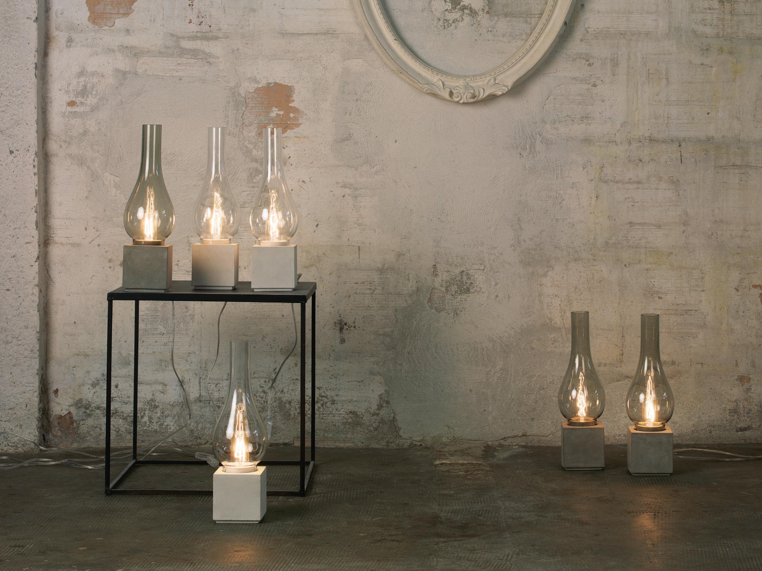 Karman Amarcord LED Natural Gray Table Lamp with Smoked Glass Shade