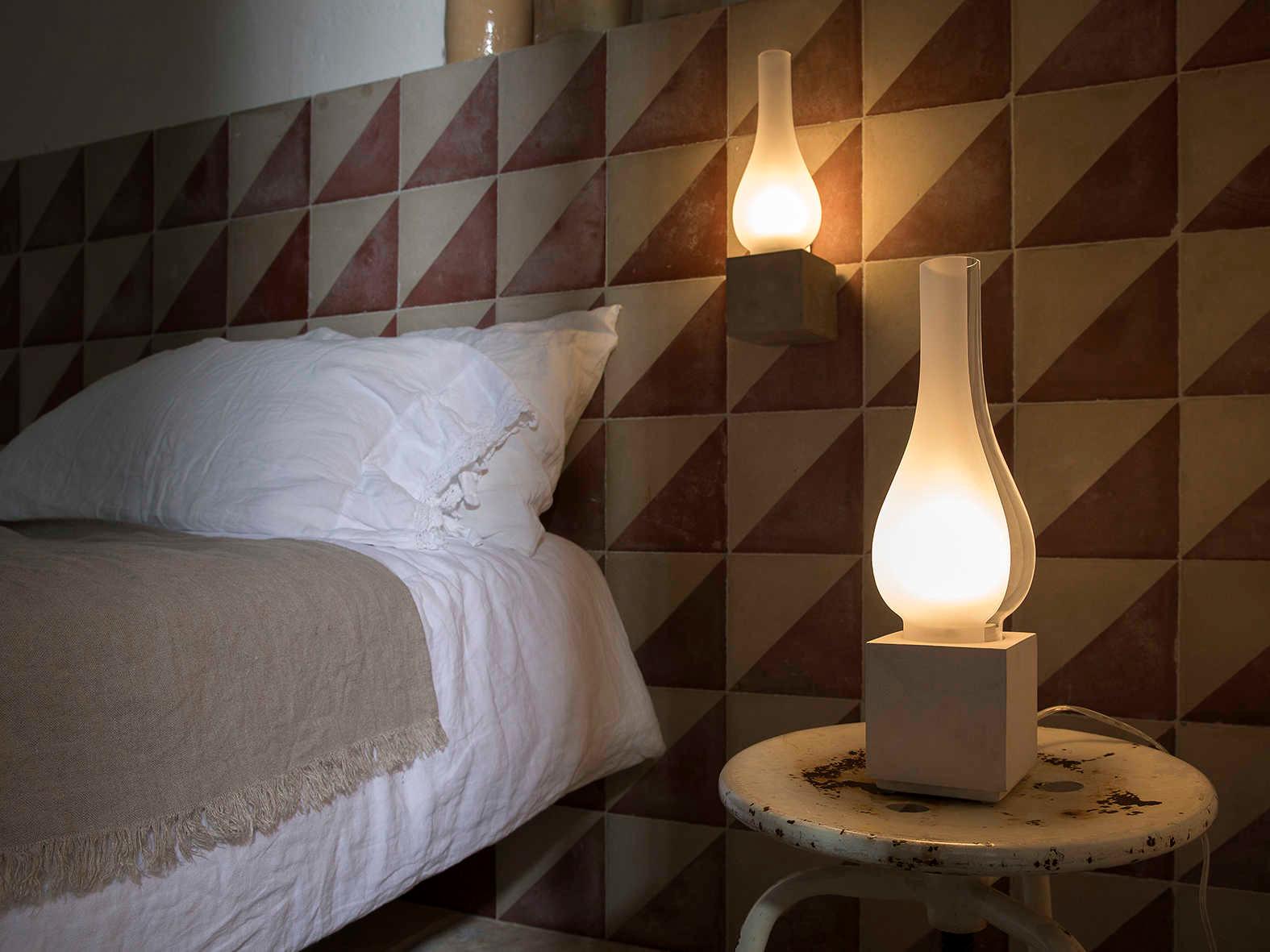 Karman Amarcord LED White Table Lamp with Frosted Transparent Glass Shade