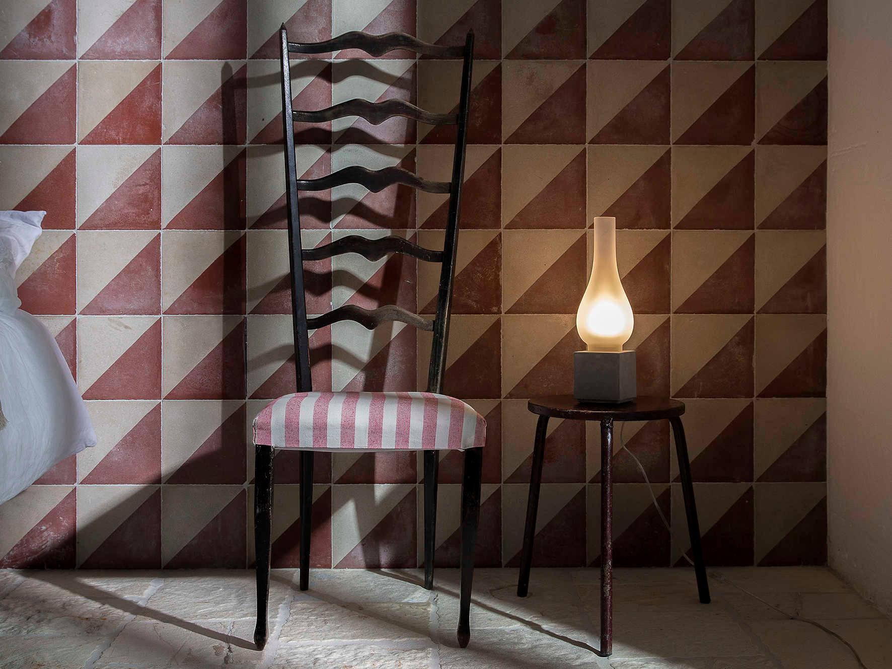 Karman Amarcord LED Dove Grey Table Lamp with Transparent Glass Shade