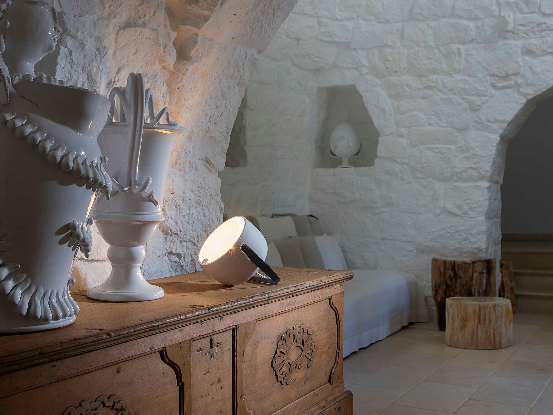 Karman Bag Glossy White Charcoal-Grey LED Gray Table Lamp