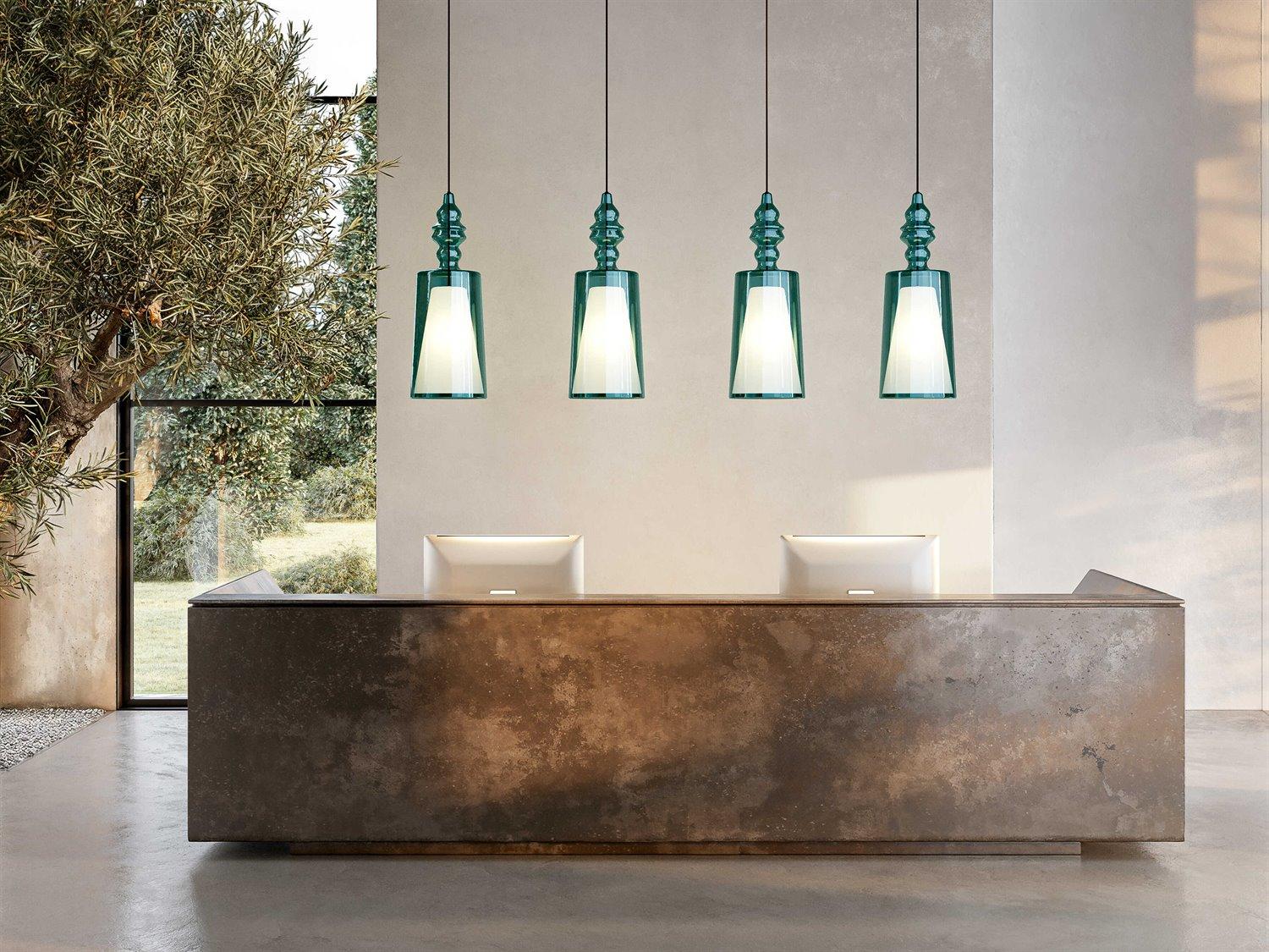 Karman Alibaglass 1-Light Turquoise Blue Cylinder Mini Pendant