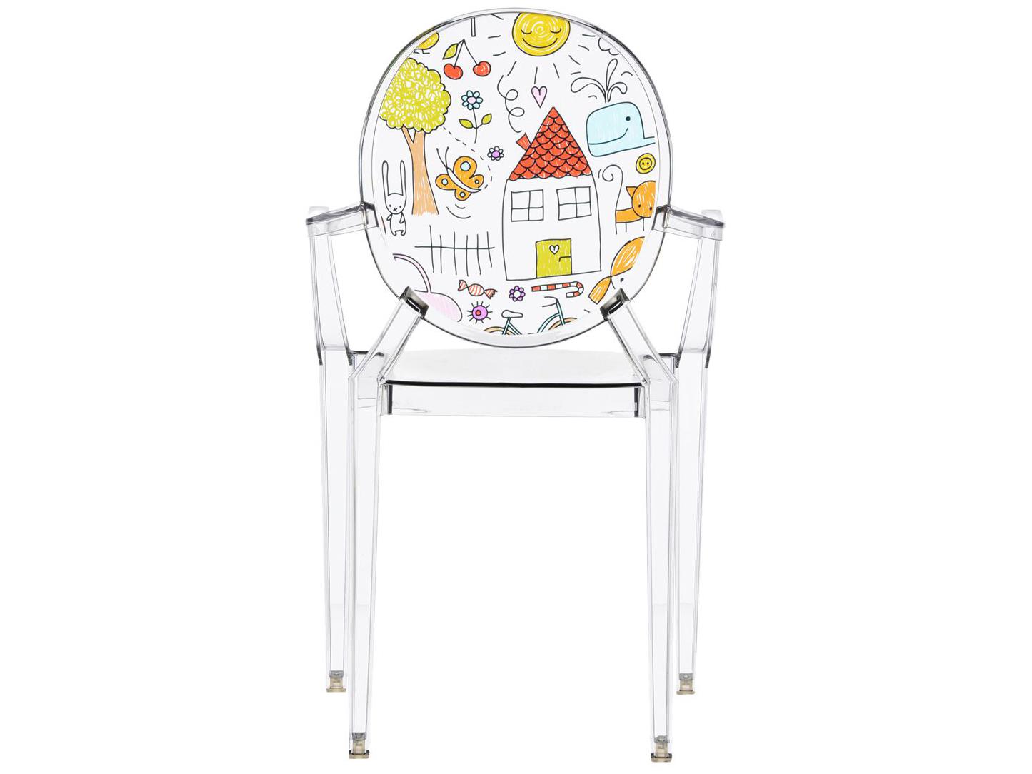 Kartell Outdoor Lou Ghost Crystal Drawings Resin Kid Dining Chair
