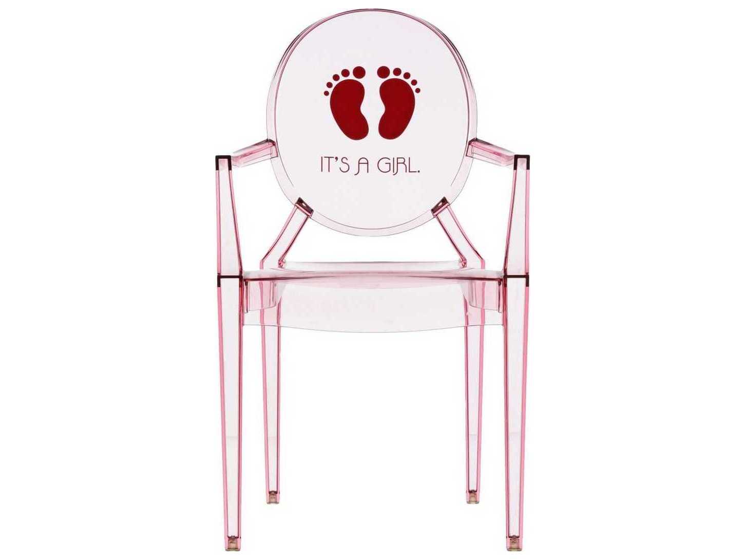 Kartell Outdoor Lou Lou Ghost Pink Transparent It's a girl Print Child's Chair