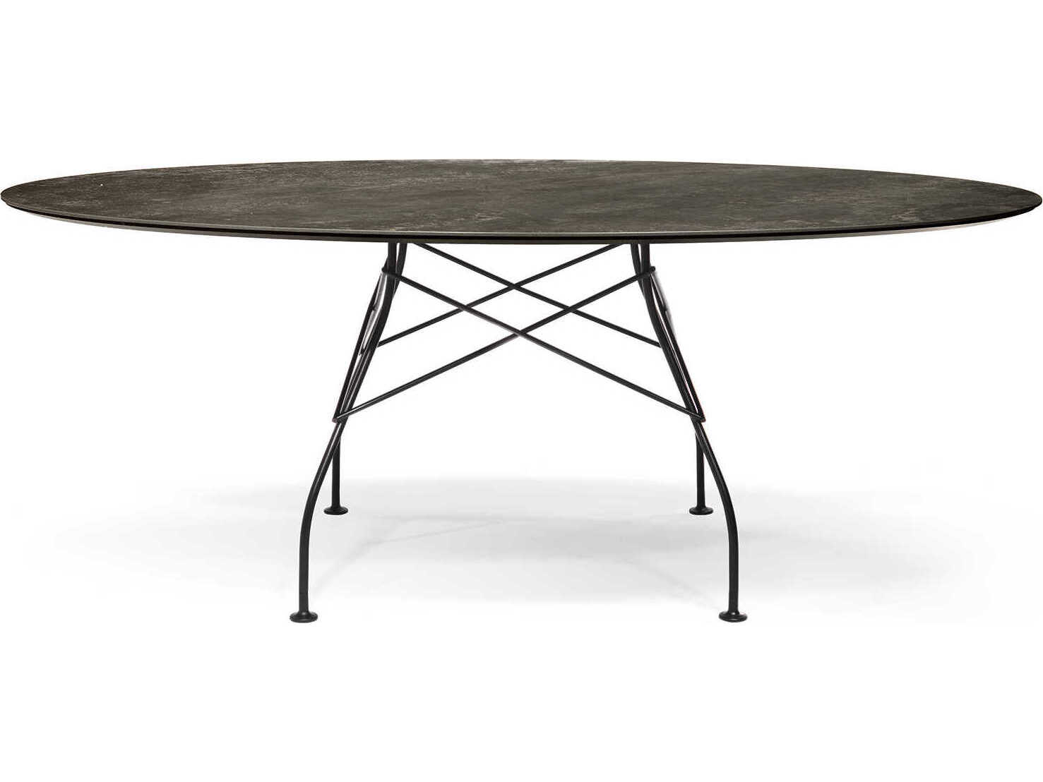 Kartell Outdoor Glossy Steel Black / Marble Aged BronzeW Oval Dining Table