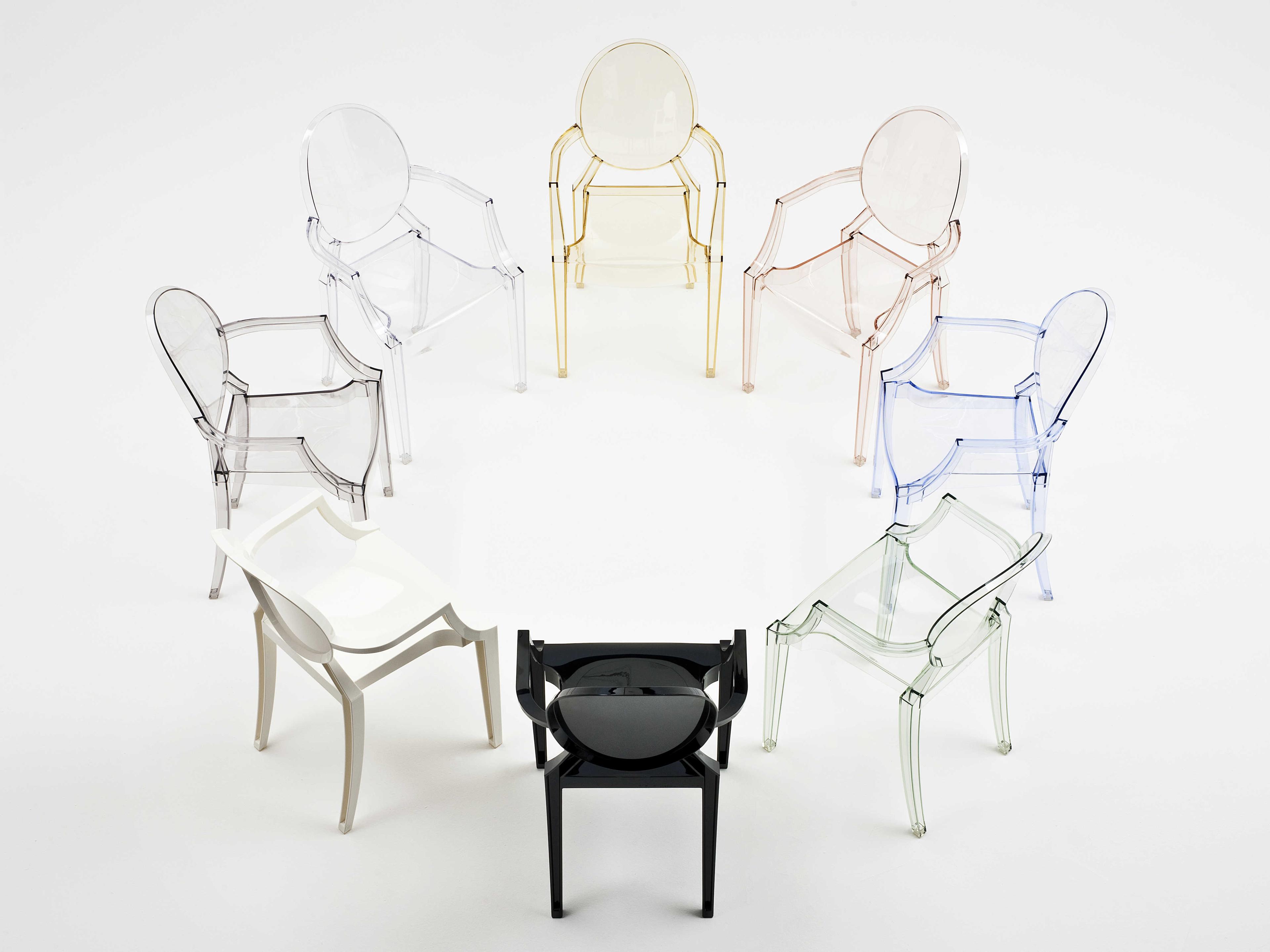 Kartell Outdoor Louis Ghost Transparent Ice Blue Resin Dining Arm Chair  (Sold in 2)