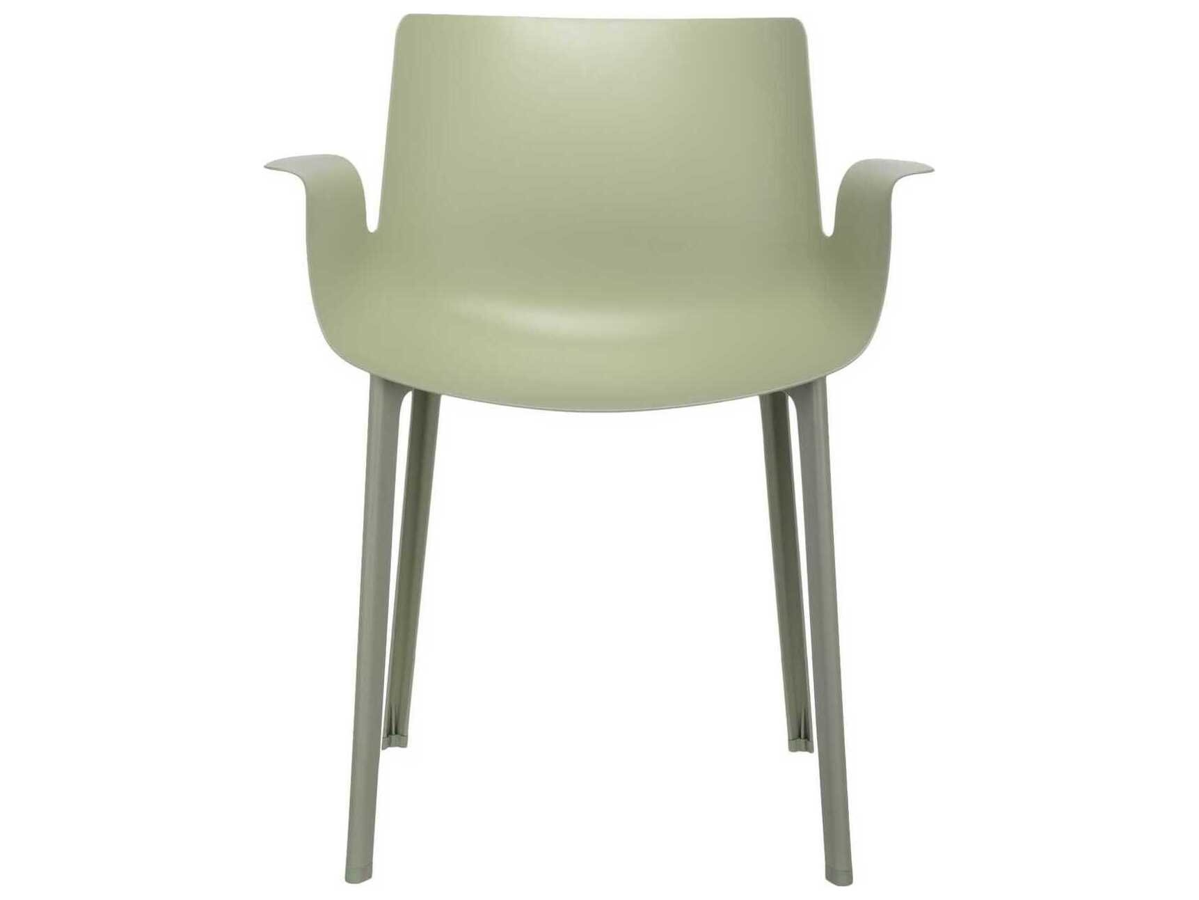 Kartell Outdoor Piuma Opaque Sage Green Resin Dining Arm Chair