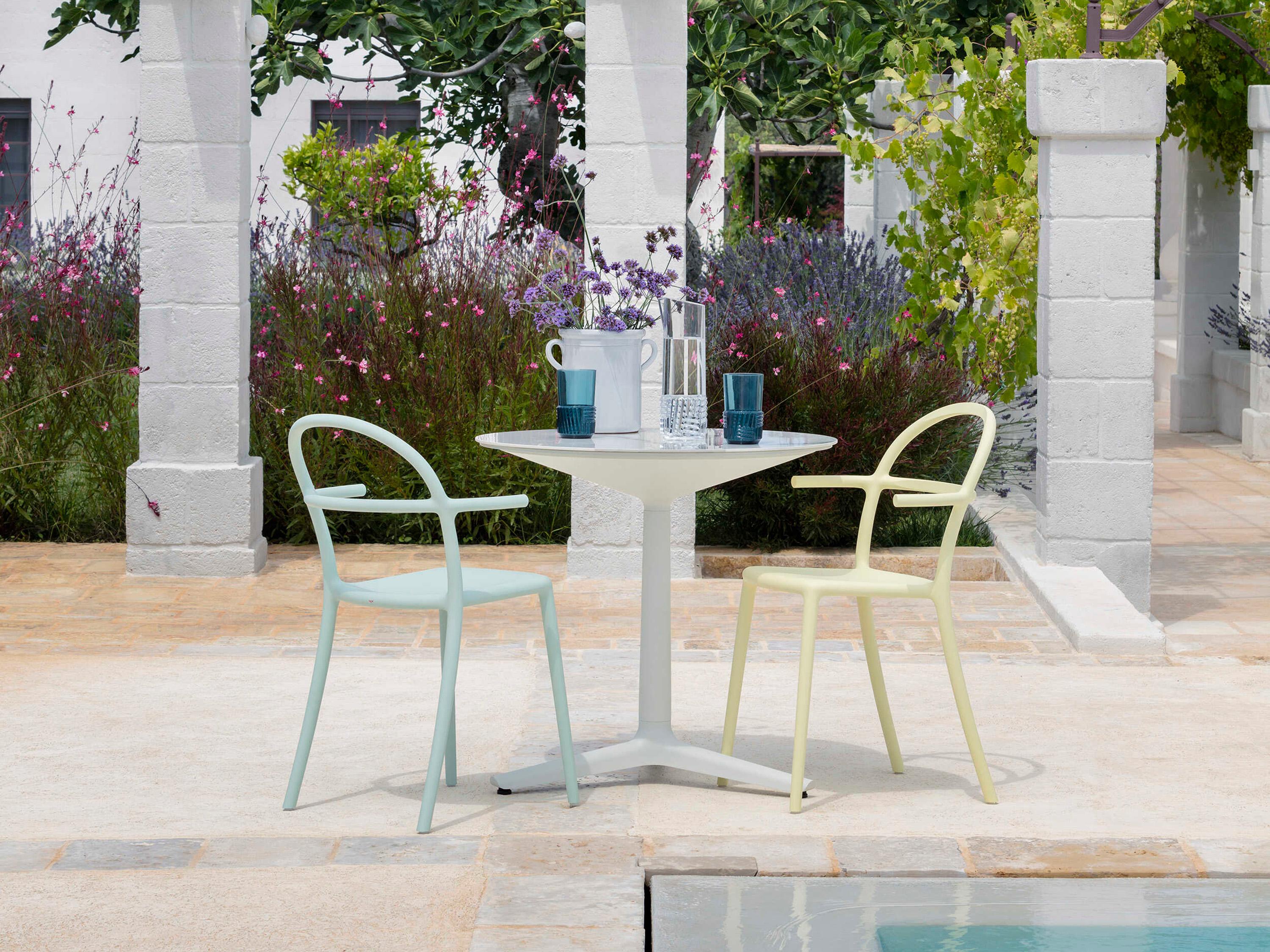 Kartell Outdoor Generic Sage Green Resin Dining Arm Chair  (Sold in 2)