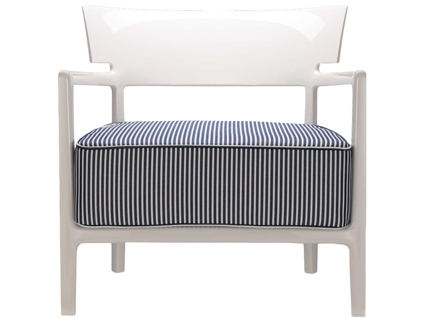 Kartell Outdoor Cara Ivory / Blue Resin Cushion Lounge Chair