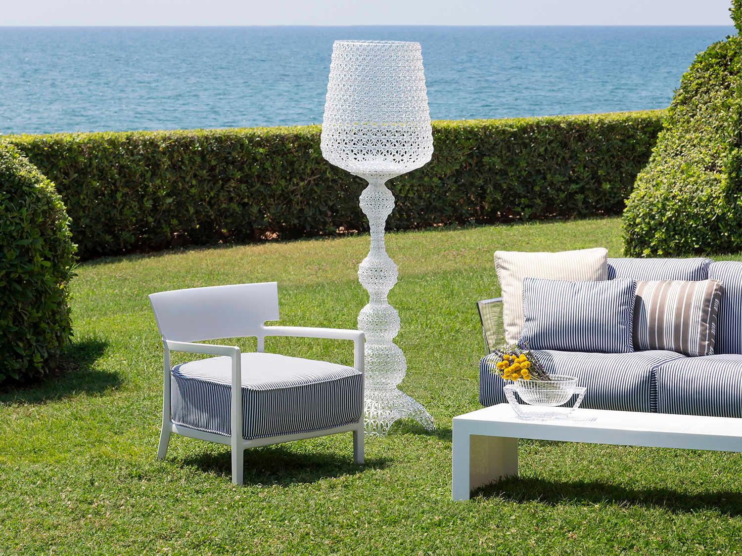 Kartell Outdoor Cara Ivory / Blue Resin Cushion Lounge Chair