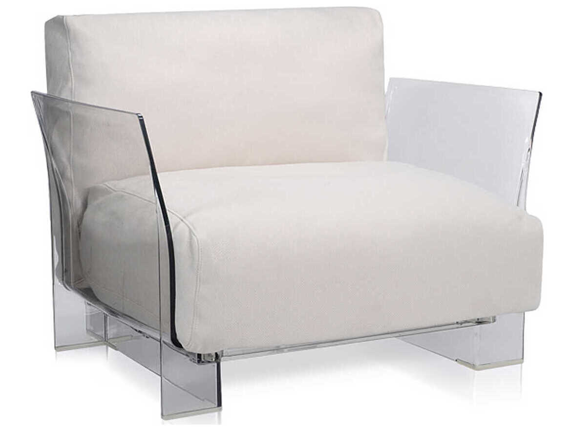Kartell Outdoor Pop Transparent / Sunbrella Fabric White Lounge Chair