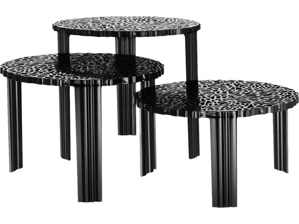 Kartell Outdoor T-table Opaque Black Resin High Round Coffee Table