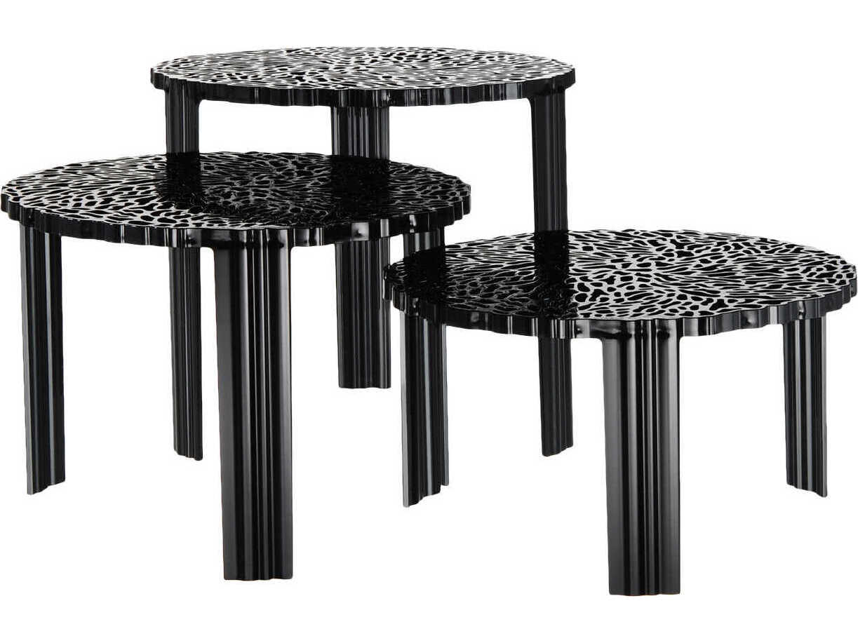 Kartell Outdoor T-table Opaque Black Resin High Round Coffee Table