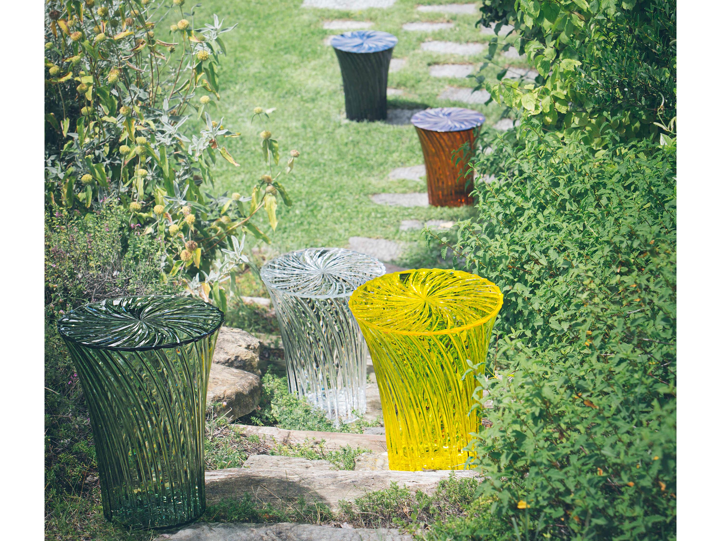 Kartell Outdoor Sparkle Transparent Amber Resin Storage Stool