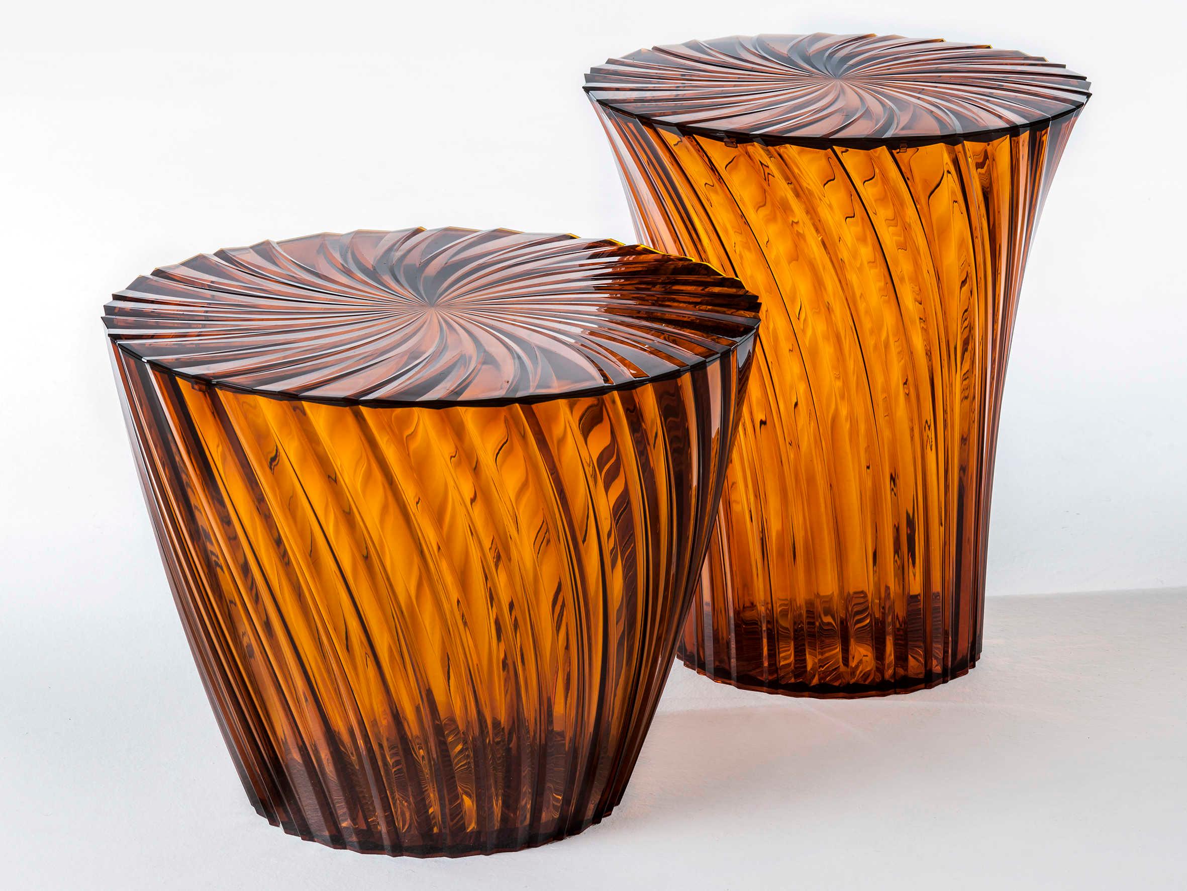 Kartell Outdoor Sparkle Transparent Amber Resin Storage Stool