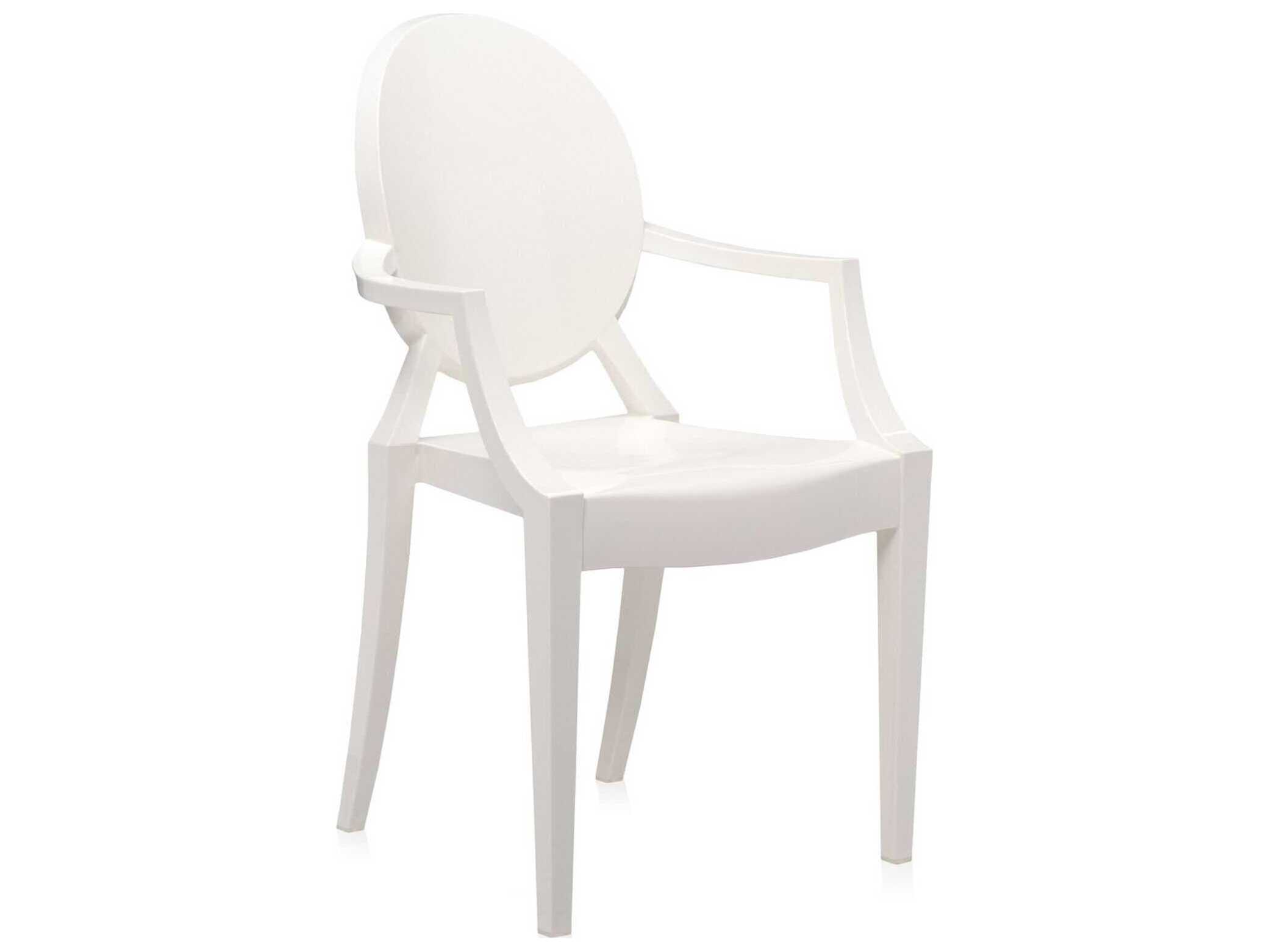 Kartell Outdoor Louis Ghost Glossy White Resin Dining Arm Chair  (Sold in 2)
