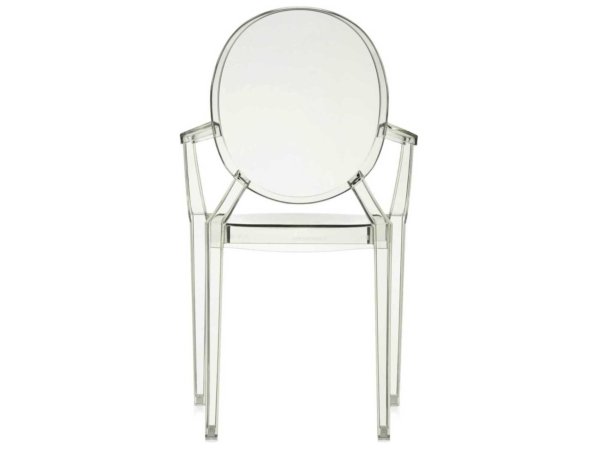 Kartell Outdoor Louis Ghost Transparent Crystal Green Resin Dining Arm Chair  (Sold in 2)