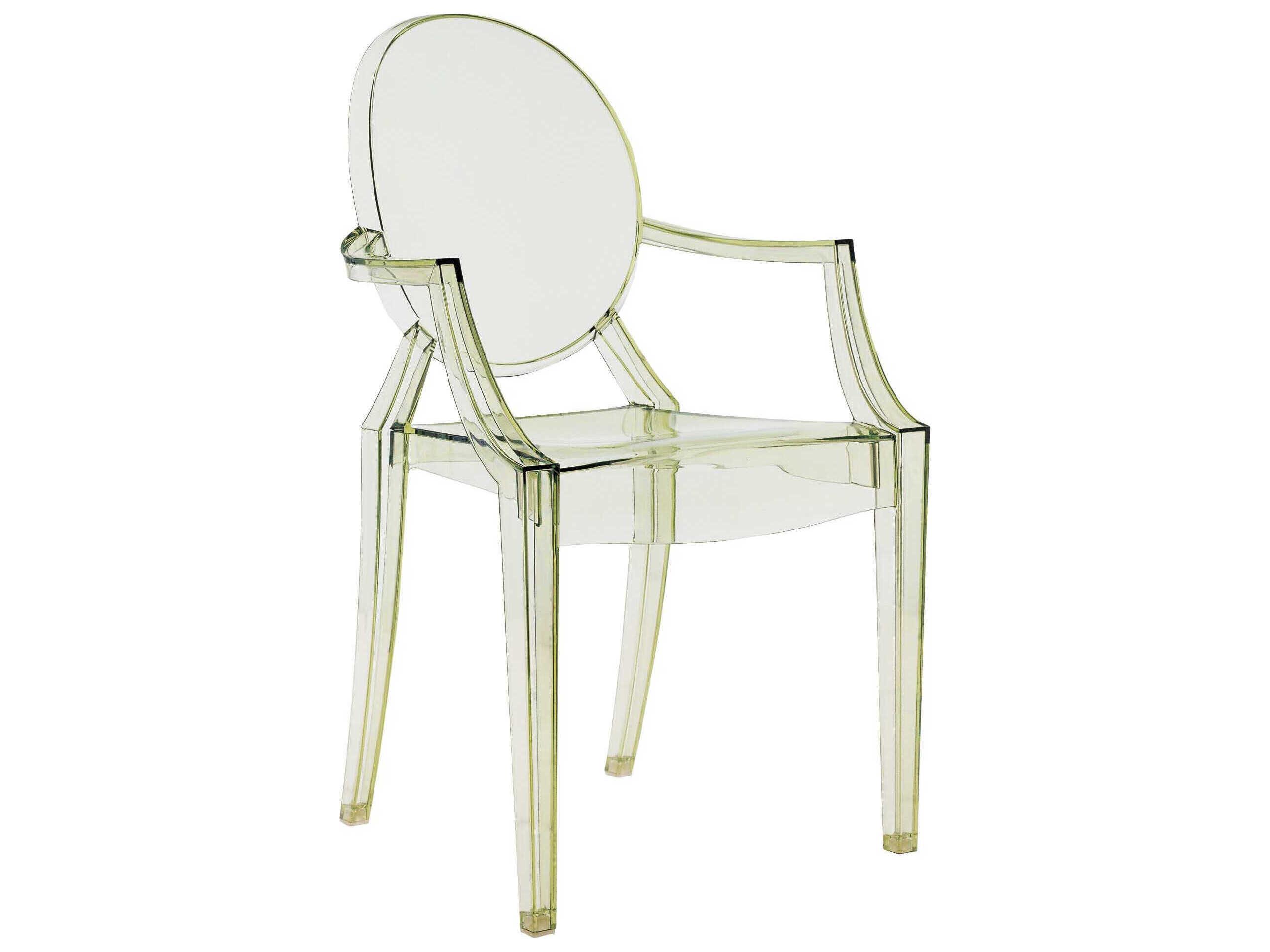 Kartell Outdoor Louis Ghost Transparent Crystal Green Resin Dining Arm Chair  (Sold in 2)