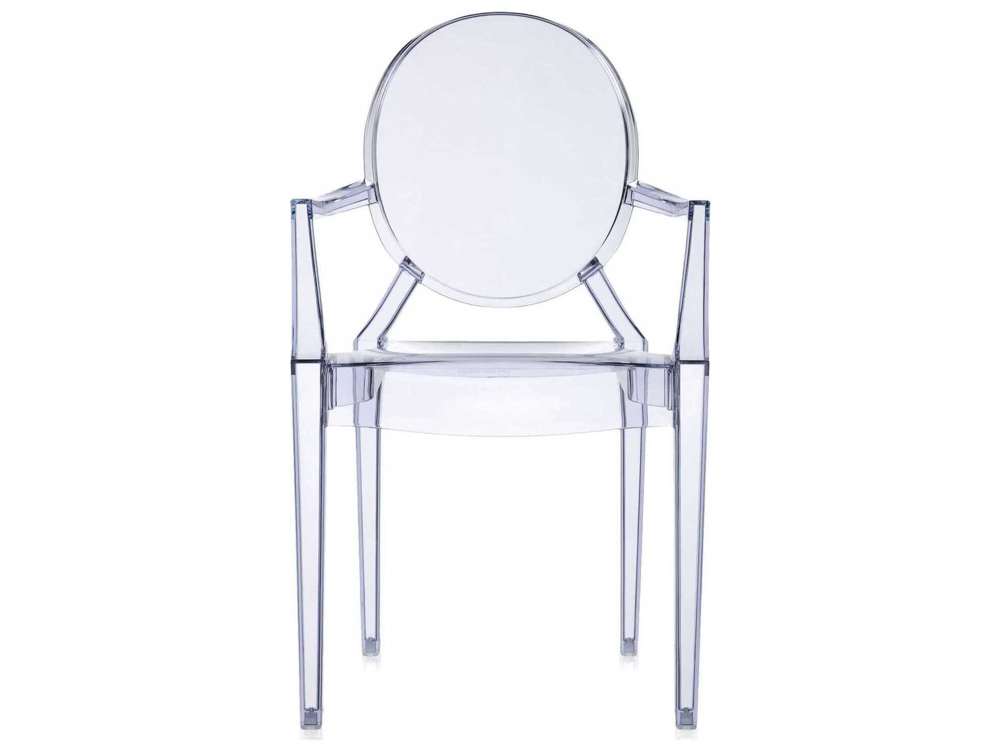 Kartell Outdoor Louis Ghost Transparent Ice Blue Resin Dining Arm Chair  (Sold in 2)