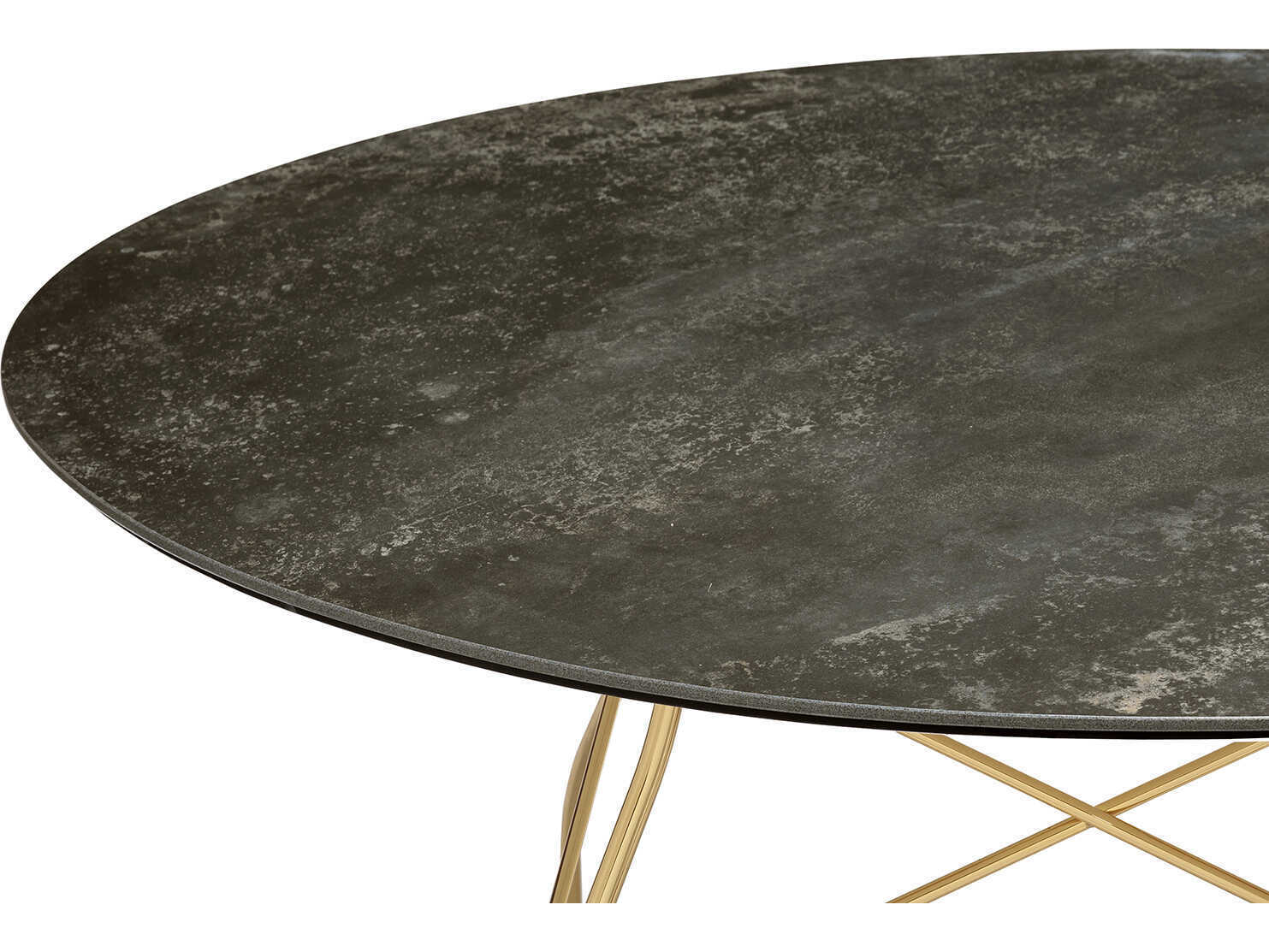 Kartell Glossy Round Stone Marble Aged Bronze Gold Dining Table