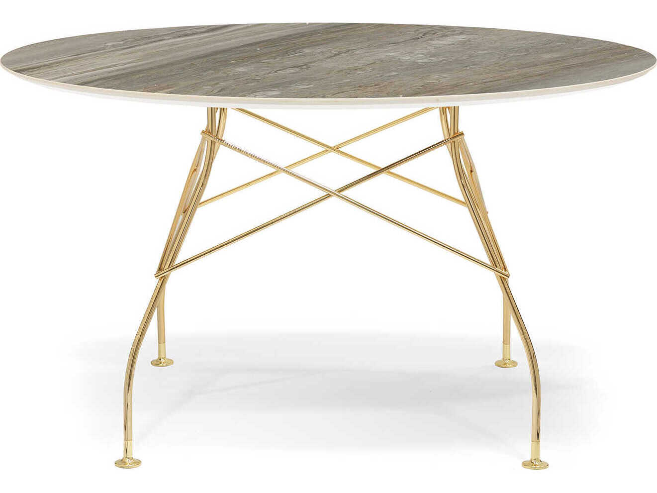 Kartell Glossy Round Stone Marble Gray Gold Dining Table