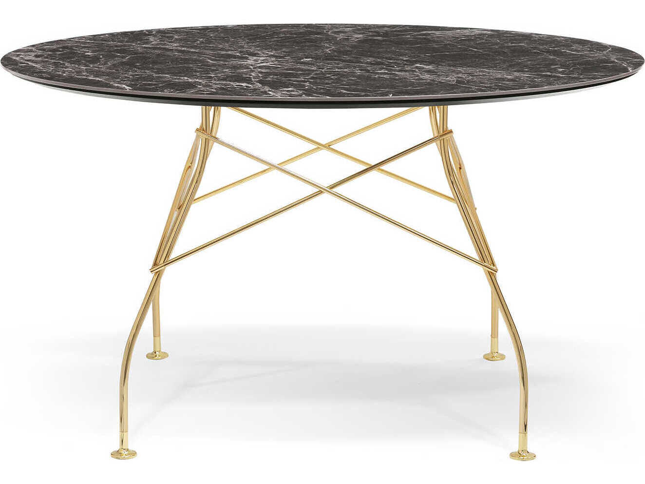 Kartell Glossy Round Stone Marble Brown Emperador Gold Dining Table