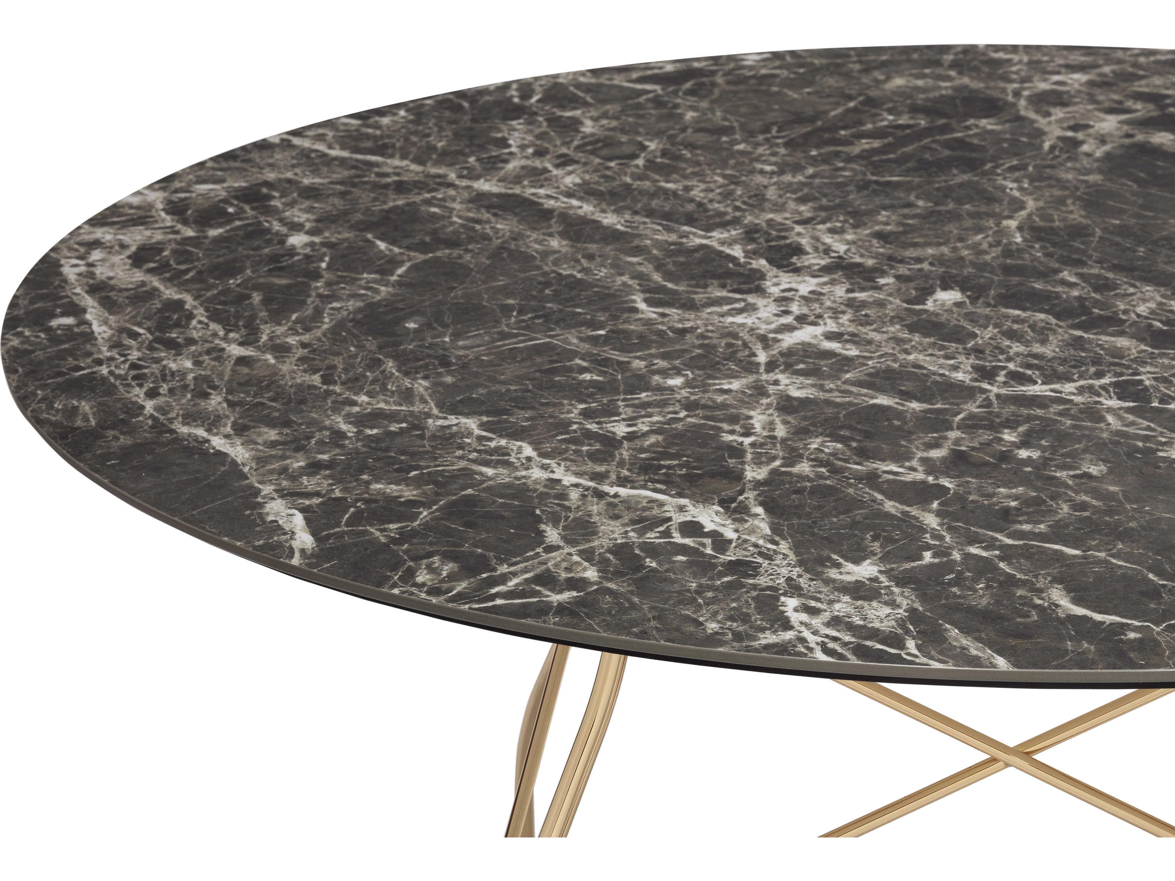 Kartell Glossy Round Stone Marble Brown Emperador Gold Dining Table