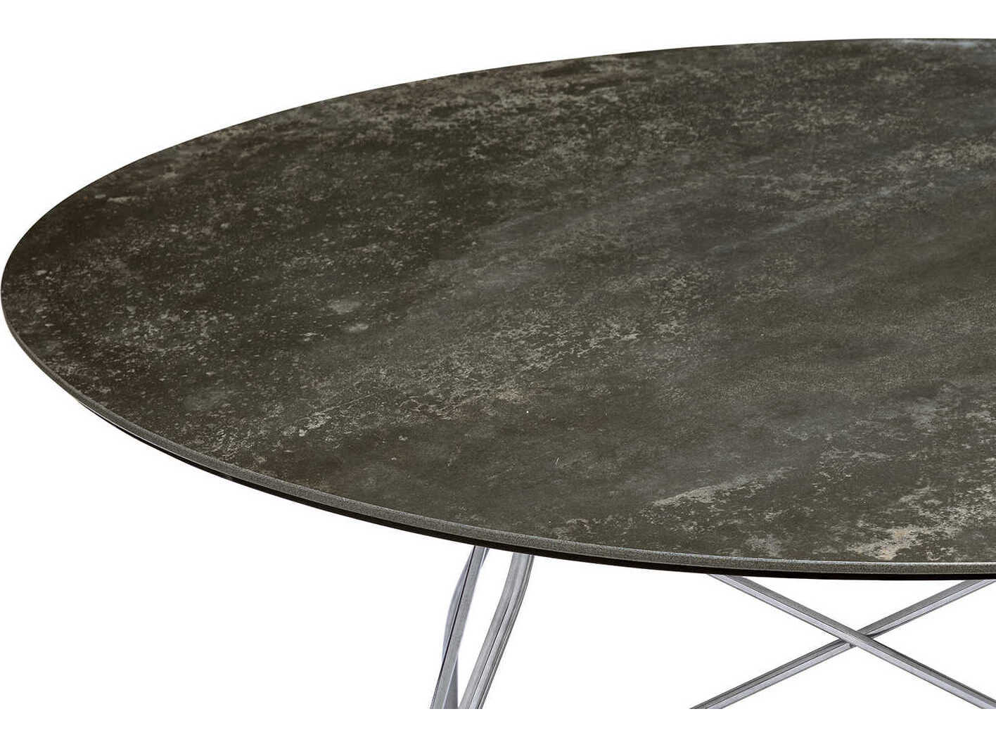 Kartell Glossy Round Stone Marble Aged Bronze Chrome Dining Table