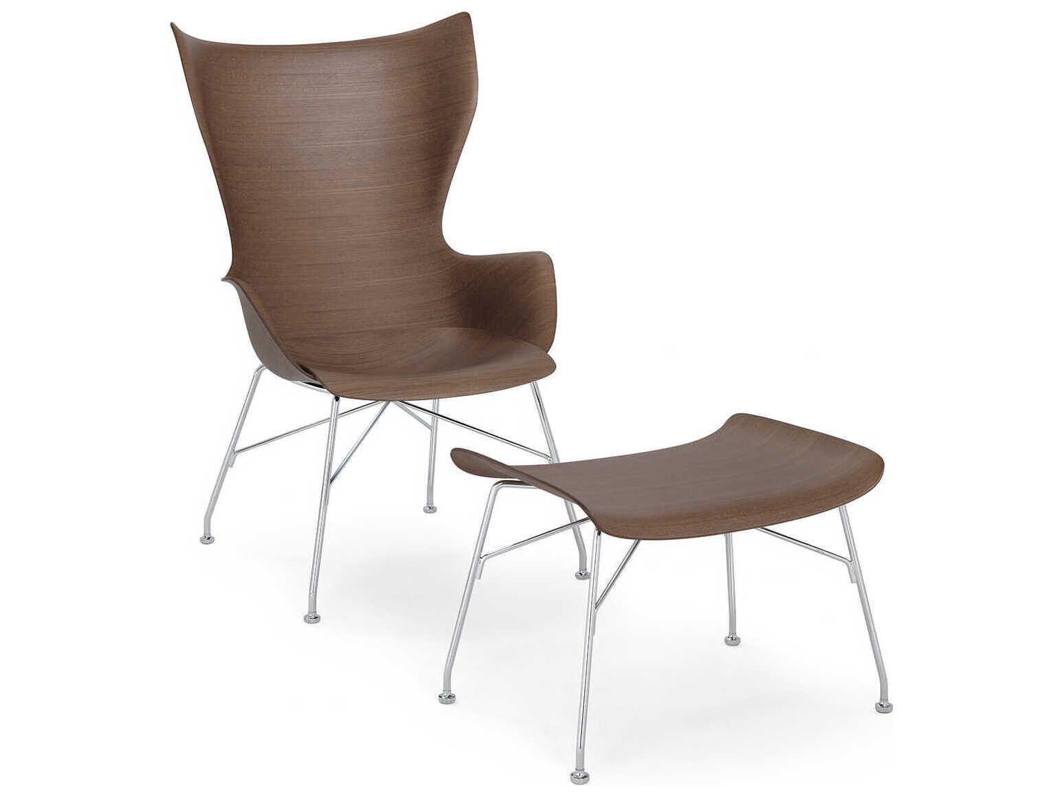 Kartell K-wood Basic Veneer Dark Wood / Chrome Chair and Ottoman Sold