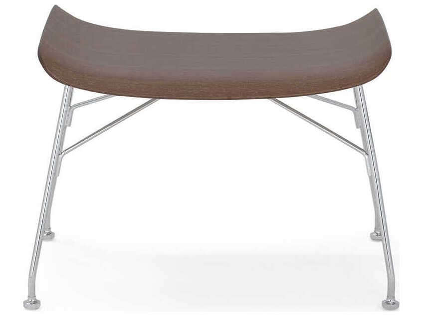 Kartell S-wood Basic Veneer Dark Wood And Chrome Brown Ottoman