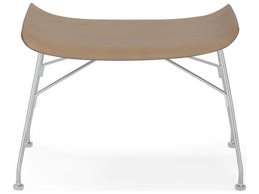 Kartell S-wood Slatted Ash Light Wood And Chrome Brown Ottoman