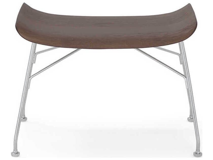 Kartell S-wood Slatted Ash Dark Wood And Chrome Brown Ottoman