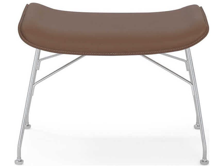 Kartell S-wood Slatted Ash Light Wood Leather And Chrome Brown Ottoman