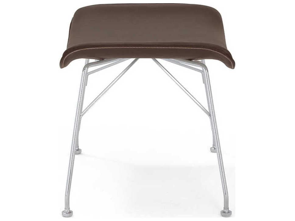 Kartell S-wood Slatted Ash Dark Wood Leather And Chrome Brown Ottoman