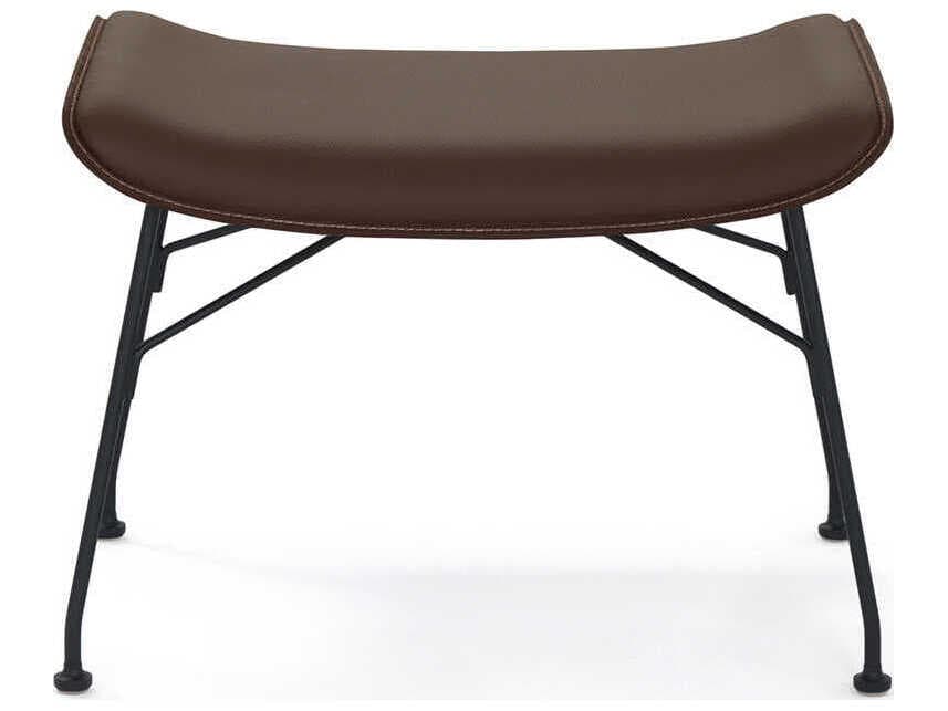 Kartell S-wood Slatted Ash Dark Wood Leather And Black Brown Ottoman