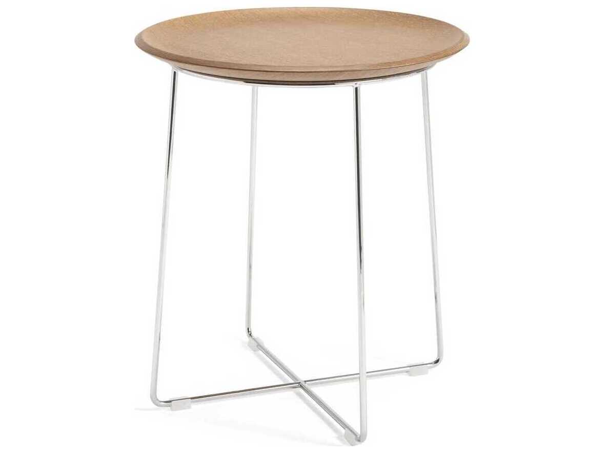 Kartell Al Wood Round Light Basic Veneer And Chrome End Table