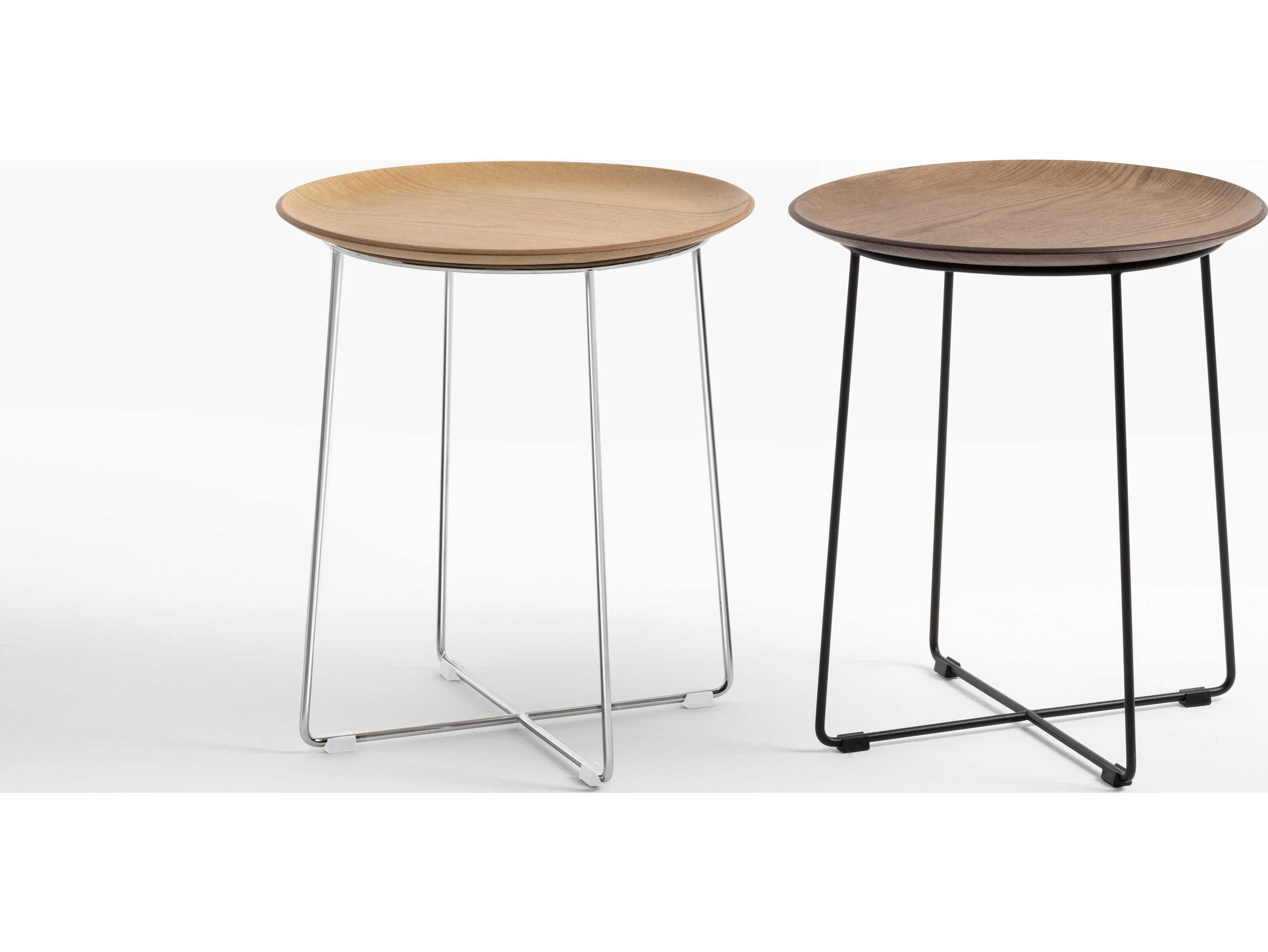 Kartell Al Wood Round Dark Slatted Ash And Chrome End Table