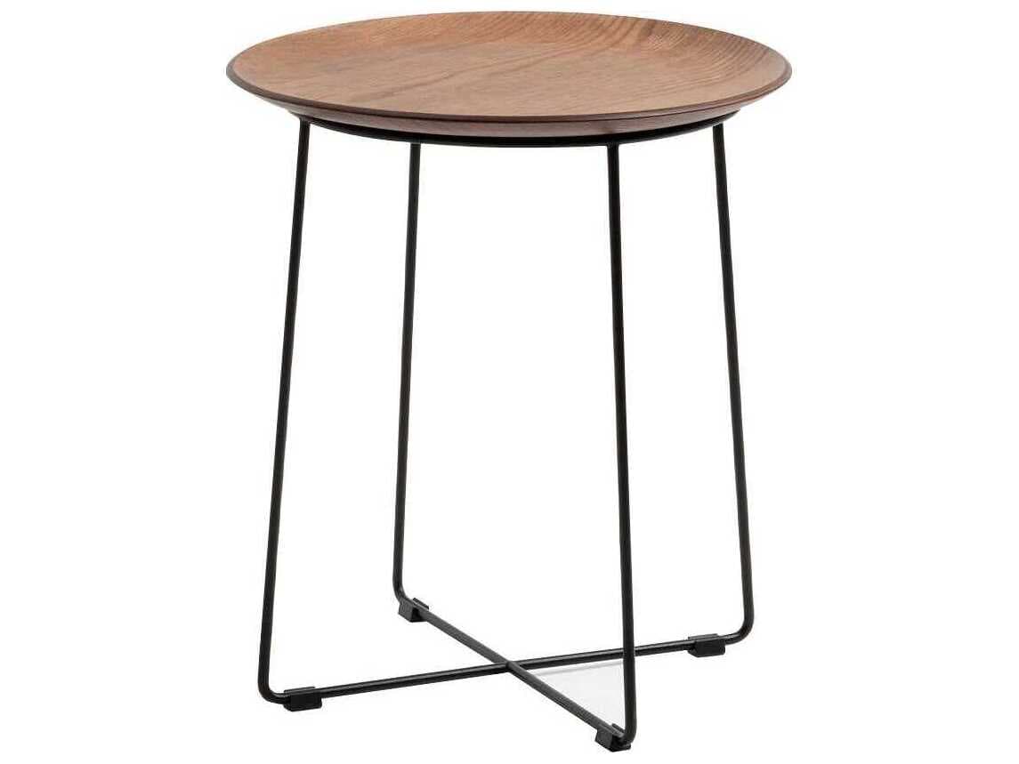 Kartell Al Wood Round Dark Slatted Ash And Black End Table