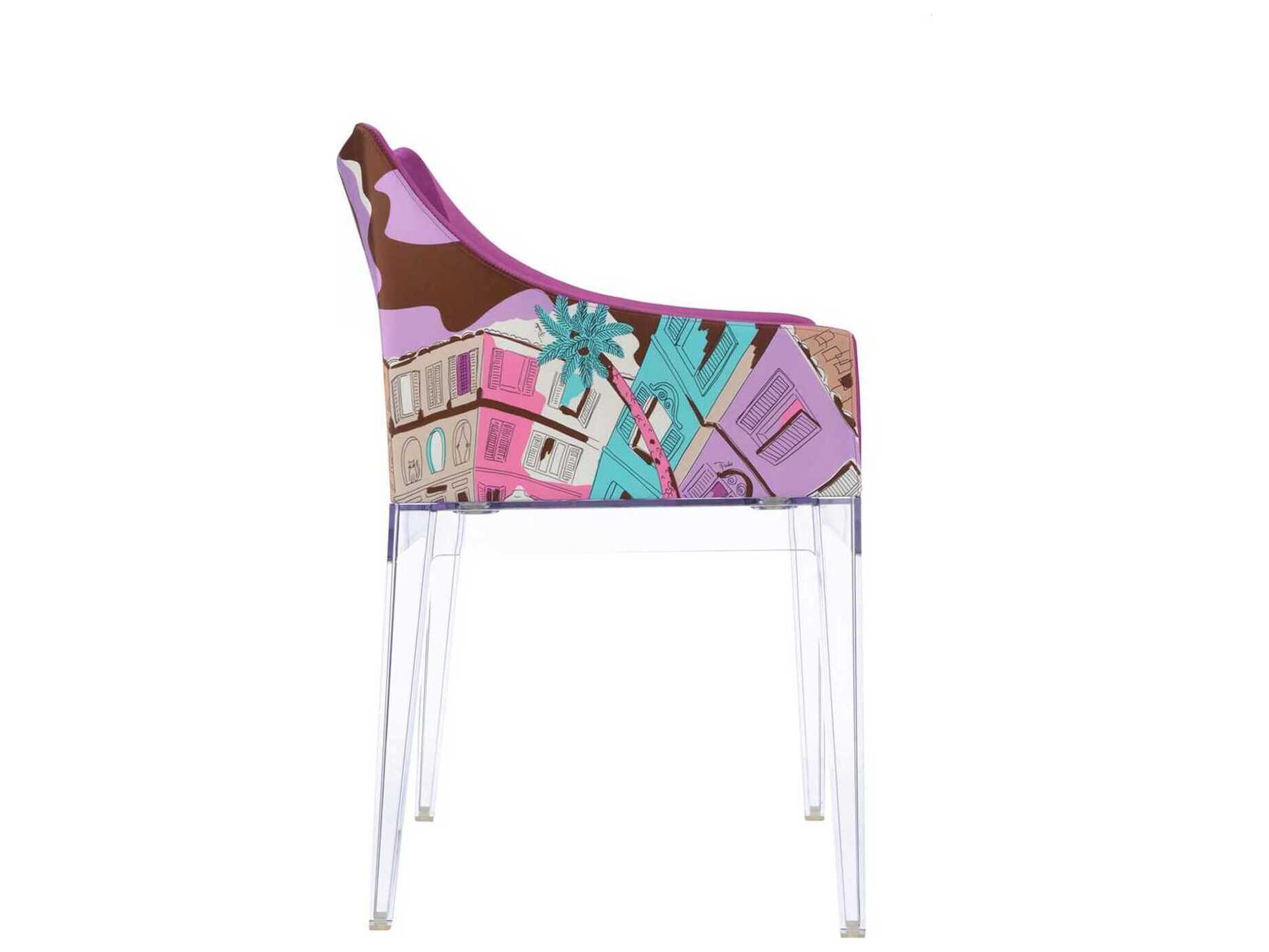 Kartell Madame Emilio Pucci Clear Upholstered Arm Dining Chair