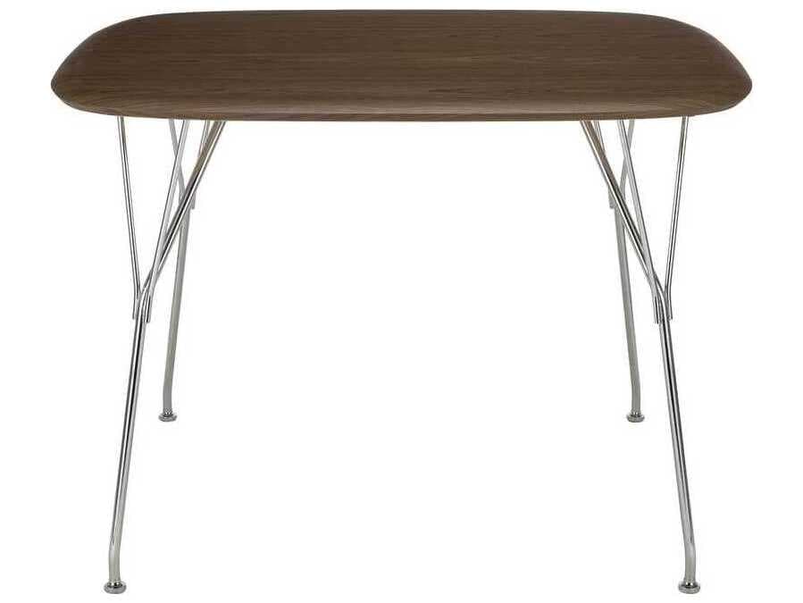 Kartell Viscount Of Wood Square Walnut Chrome Dining Table