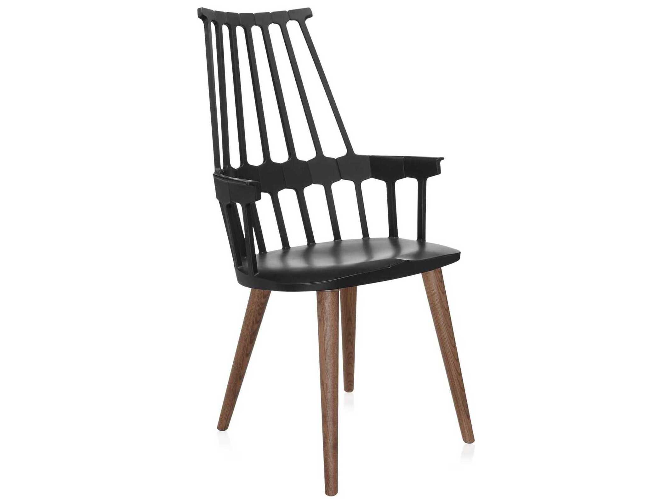 Kartell Comback Ash Wood Black Arm Dining Chair  (Sold in 2)