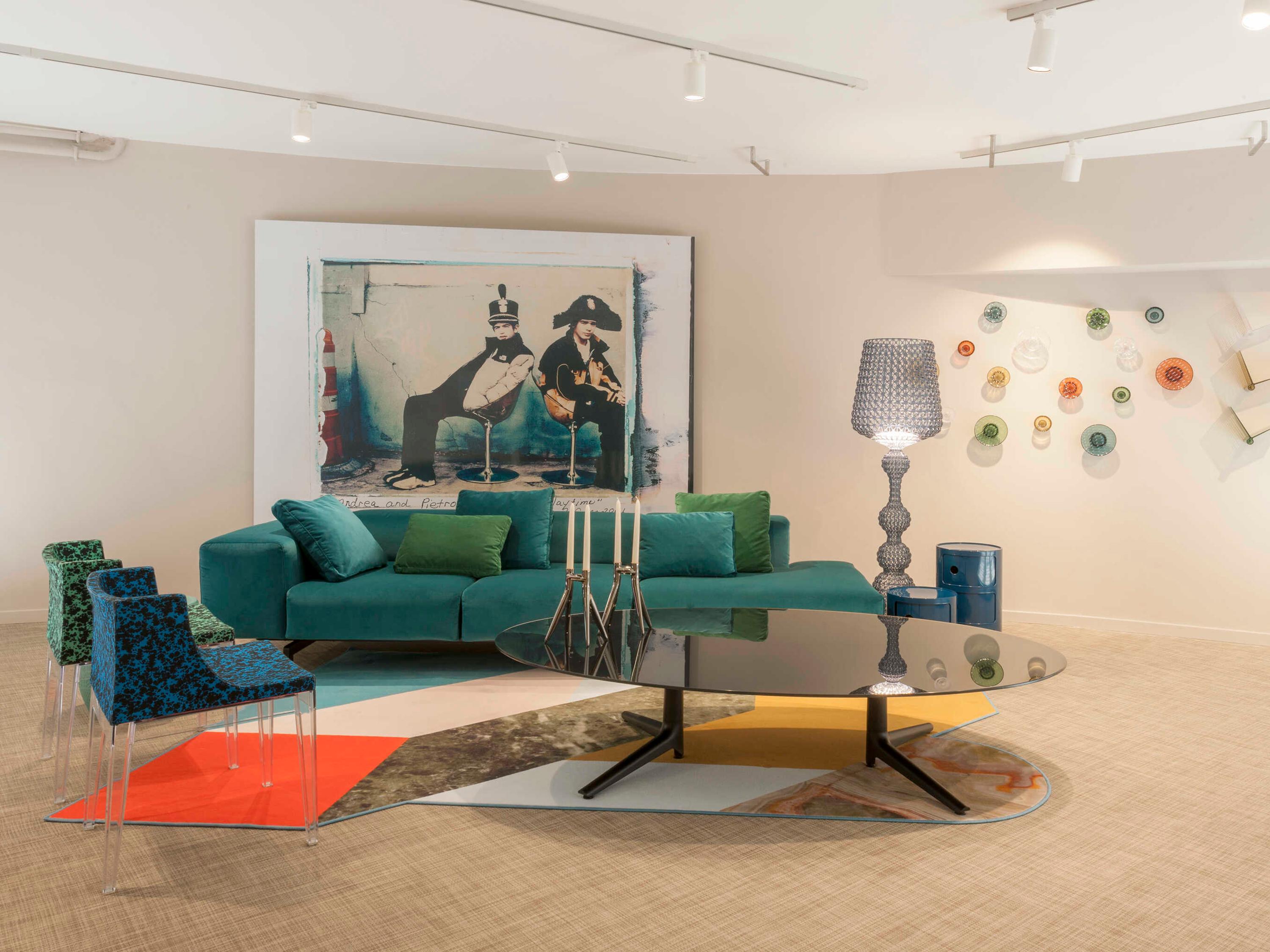 Kartell Largo Teal Velvet Blue Sofa