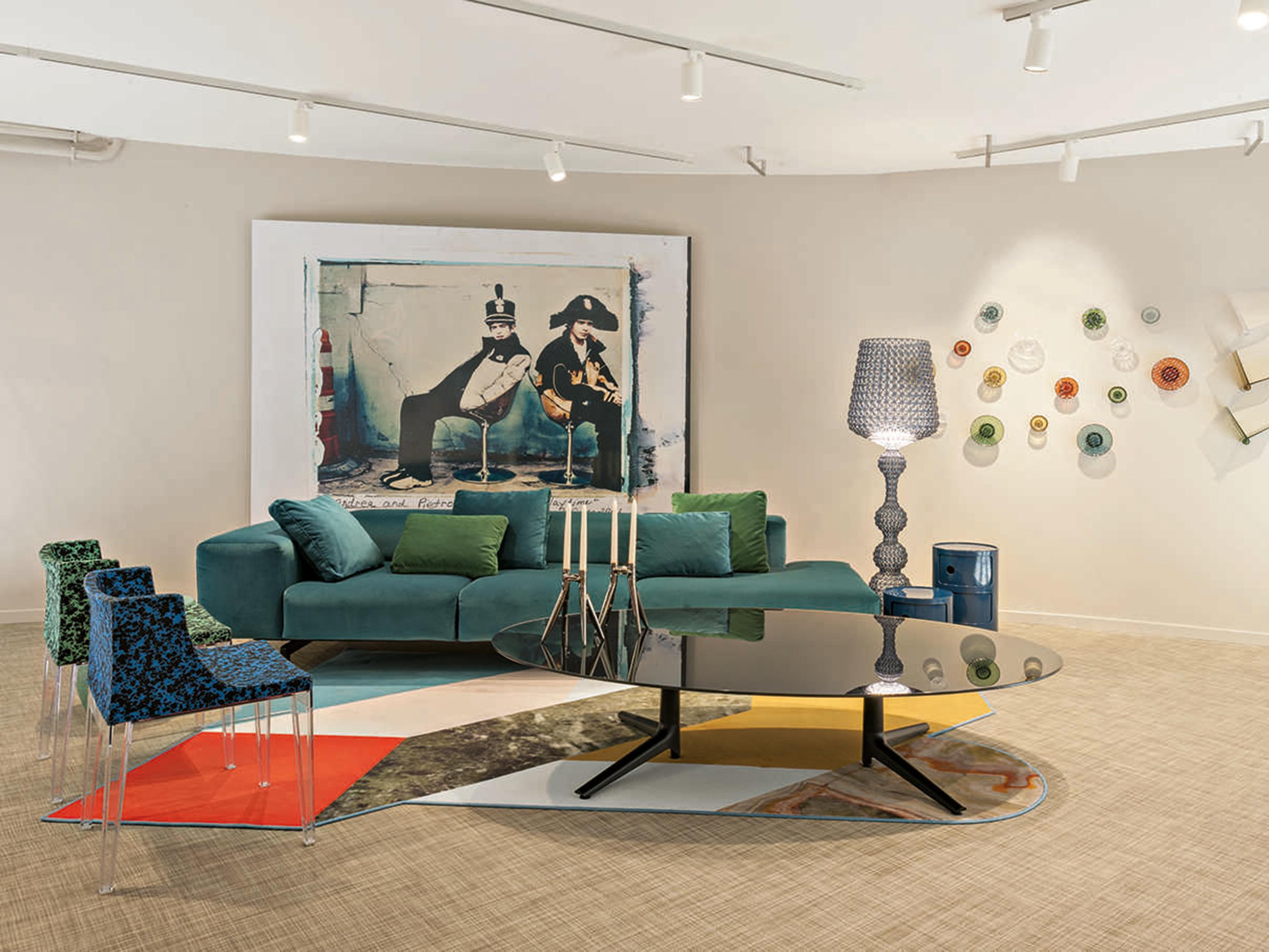 Kartell Largo Teal Velvet Blue Sofa