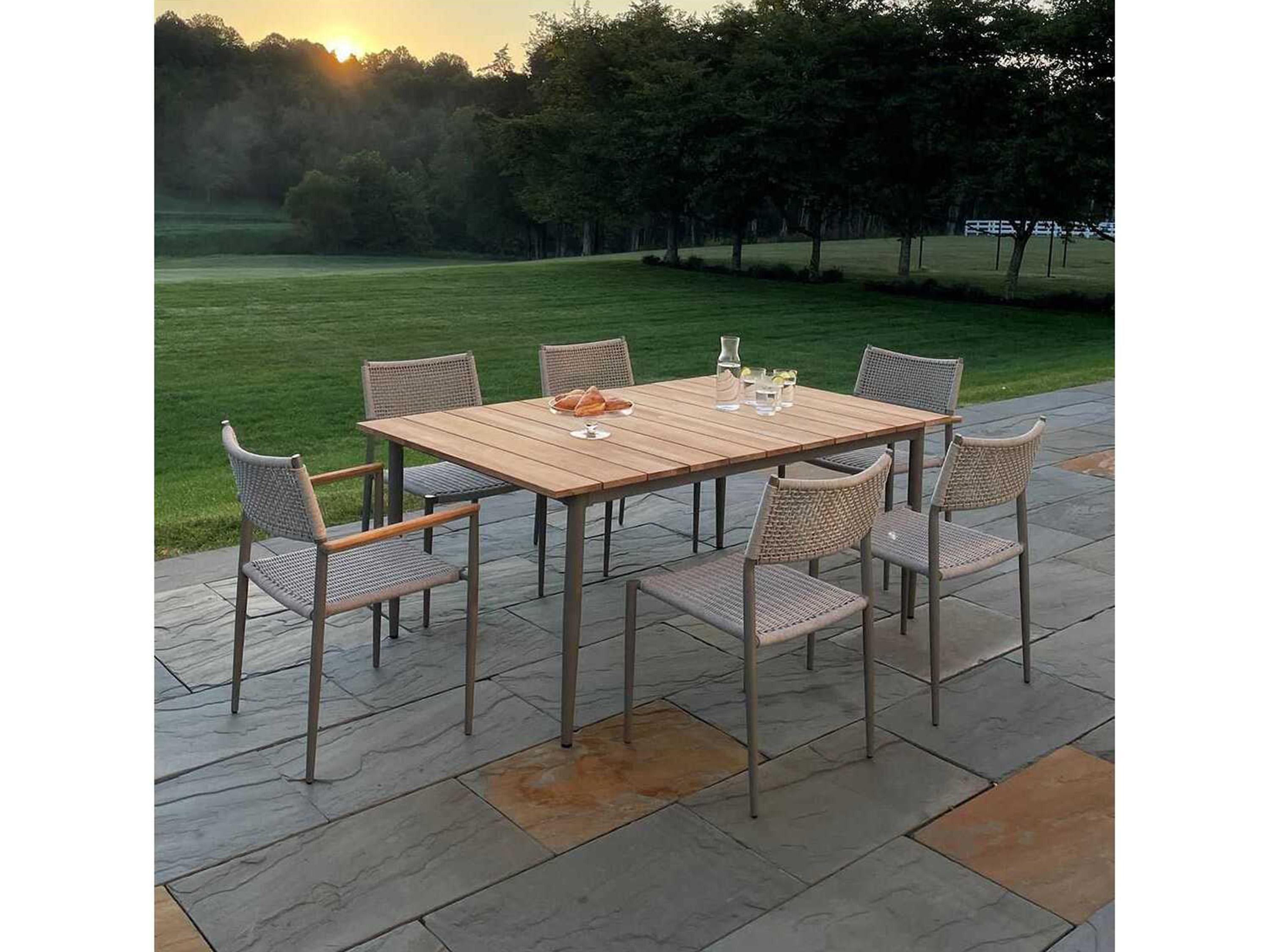 Kingsley Bate Special Order La Jolla Aluminum 72"W x 43.5"D Rectangular Teak Top Dining Table with Umbrella Hole