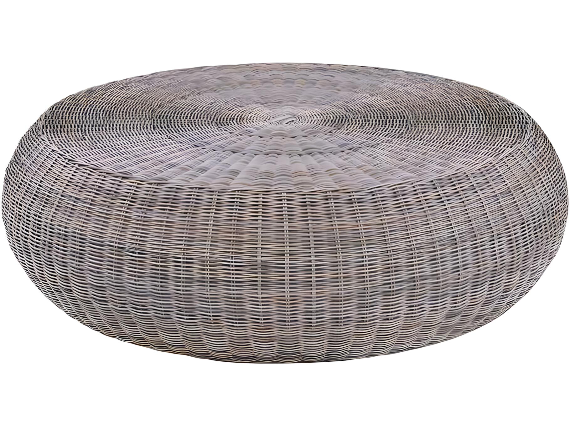 Kingsley Bate Ojai Wicker 50" Wide Round Glass Top Coffee Table