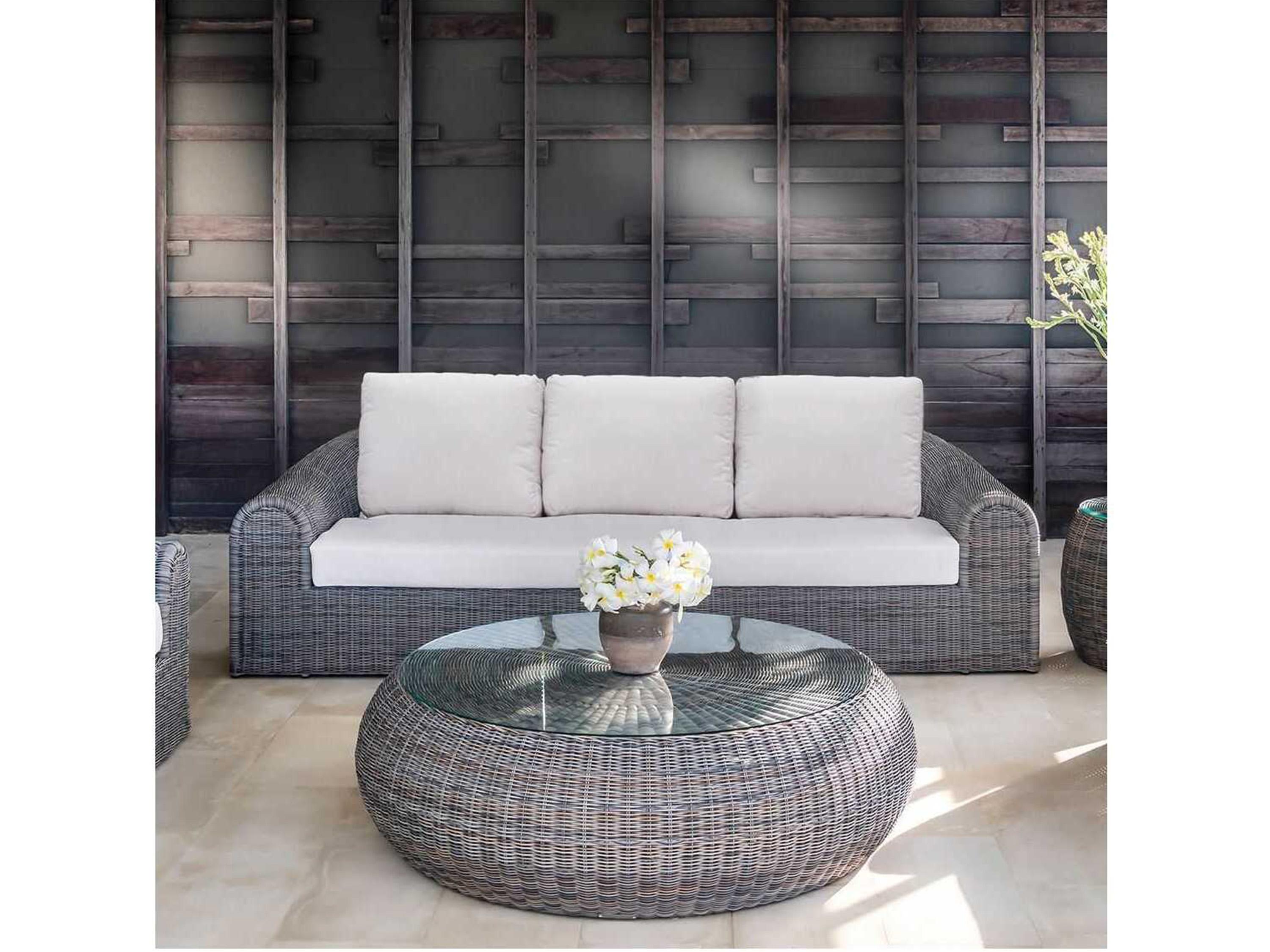 Kingsley Bate Ojai Wicker 50" Wide Round Glass Top Coffee Table