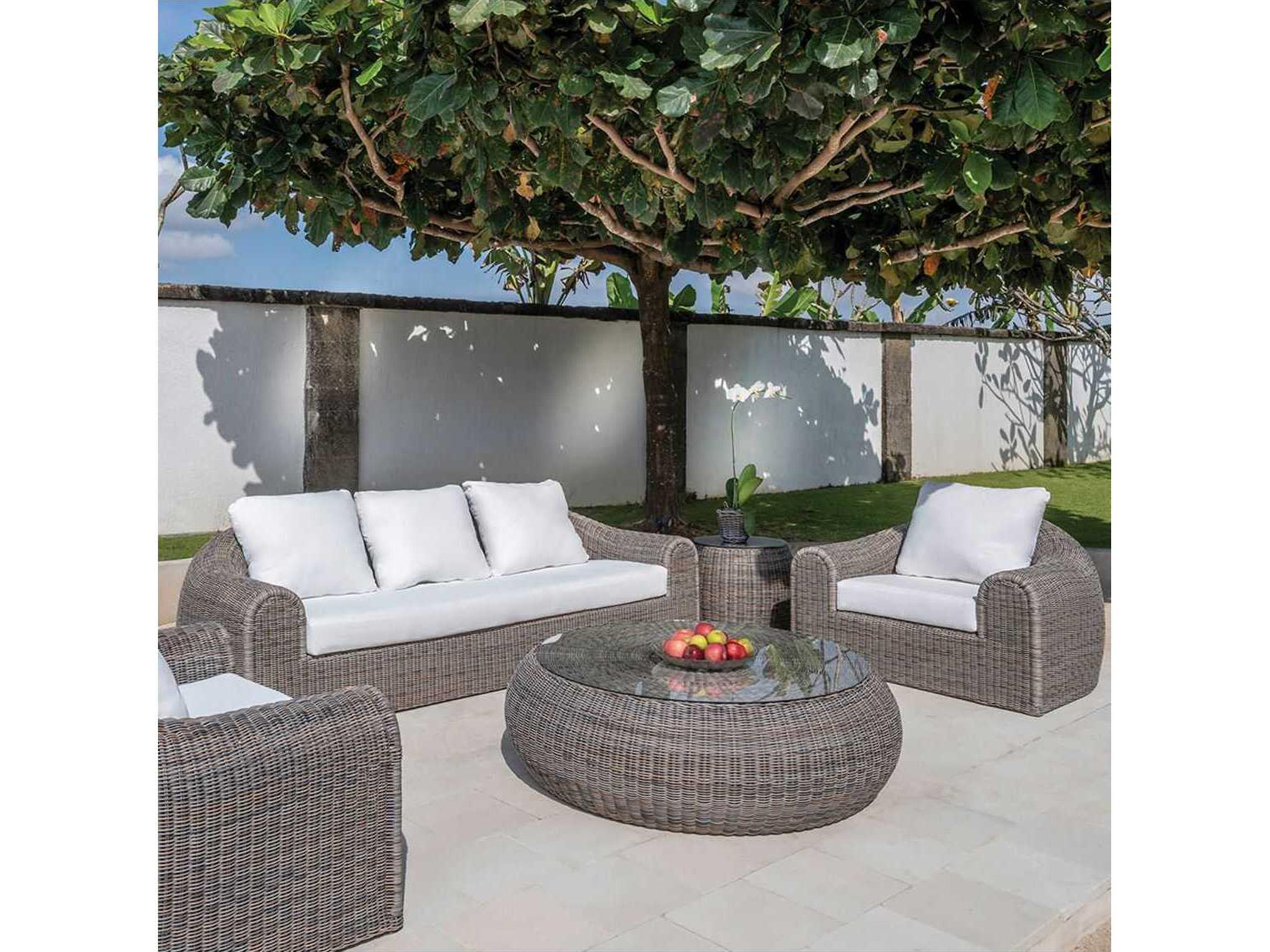 Kingsley Bate Ojai Wicker 50" Wide Round Glass Top Coffee Table